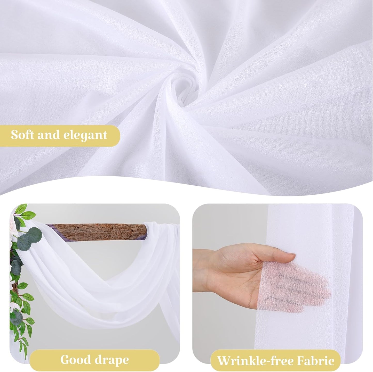 4 Panels Wedding Arch Draping Fabric White Sheer Backdrop Curtain Arch Drape for Wedding Ceremony Reception,Bridal Shower Party Decorations 28" X 19ft