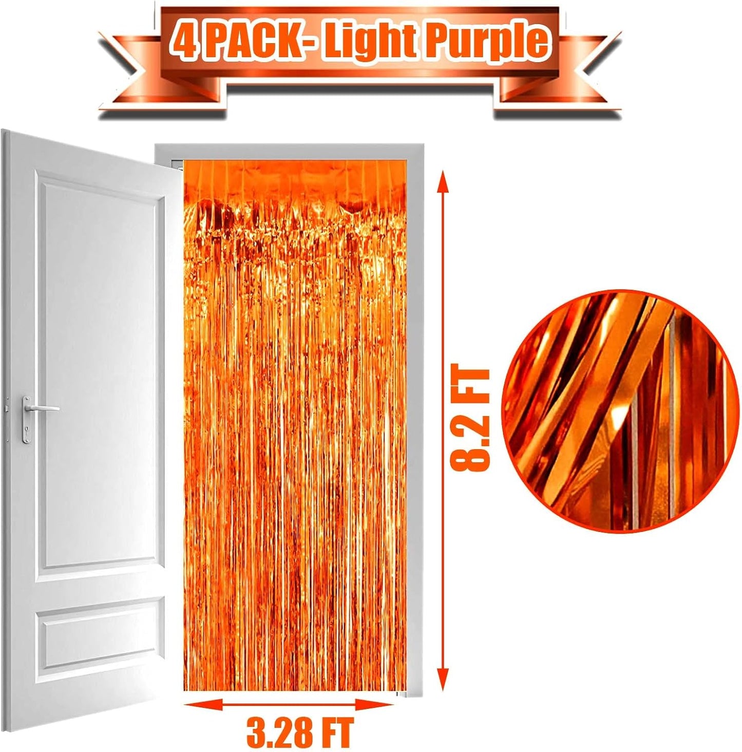 4 Pack Orange Foil Fringe Curtain Backdrop, 3.28Ftx8.2Ft Metallic Tinsel Foil Fringe Streamers Curtains for Party, Photo Booth Props, Birthday, 2022 Mother's Day Decoration Supplies