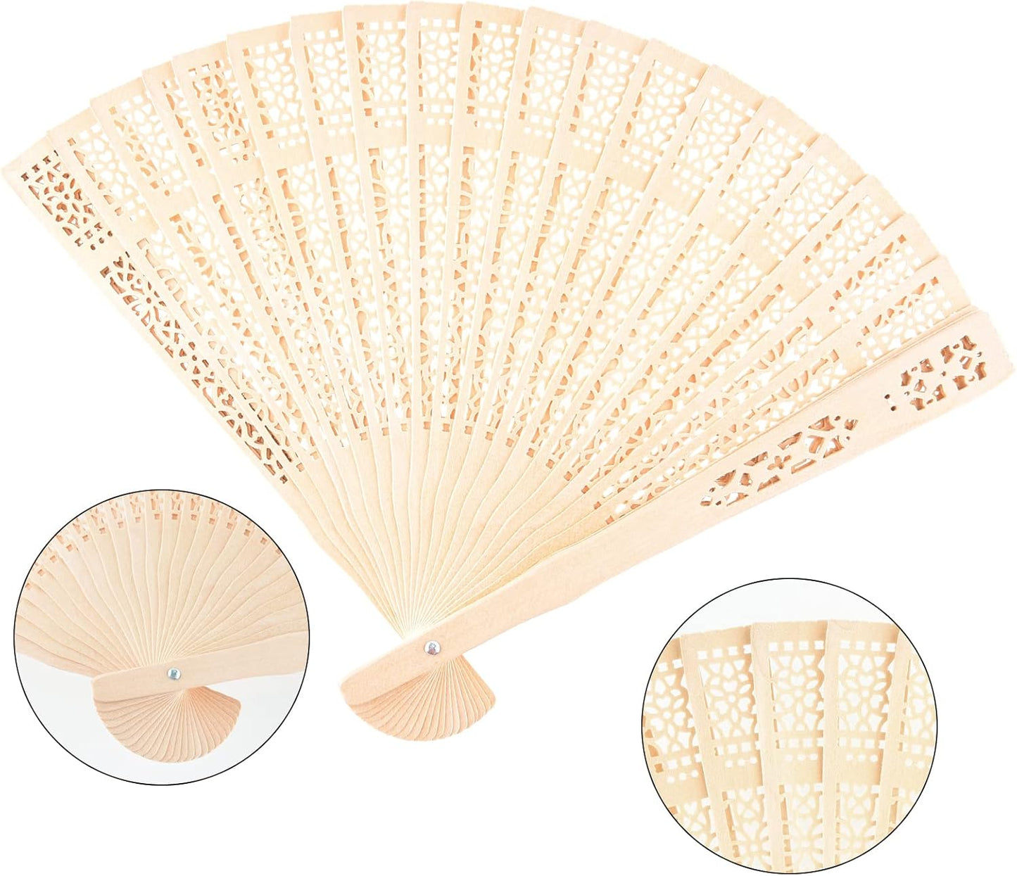 FEPITO 20 Pieces Wooden Handheld Paper Fan Wooden Folding Fans with Bamboos for Wedding Gift, Party, Home
