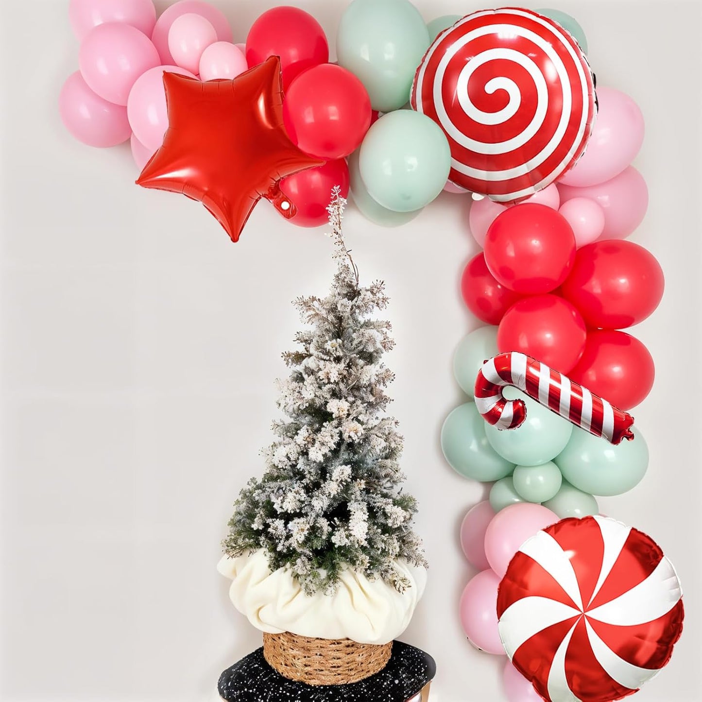 Christmas Balloons Set Pink Green Red Windmill Canes Foil Balloons for Merry Christmas Holiday Woodland Winter New Year Party Decorations