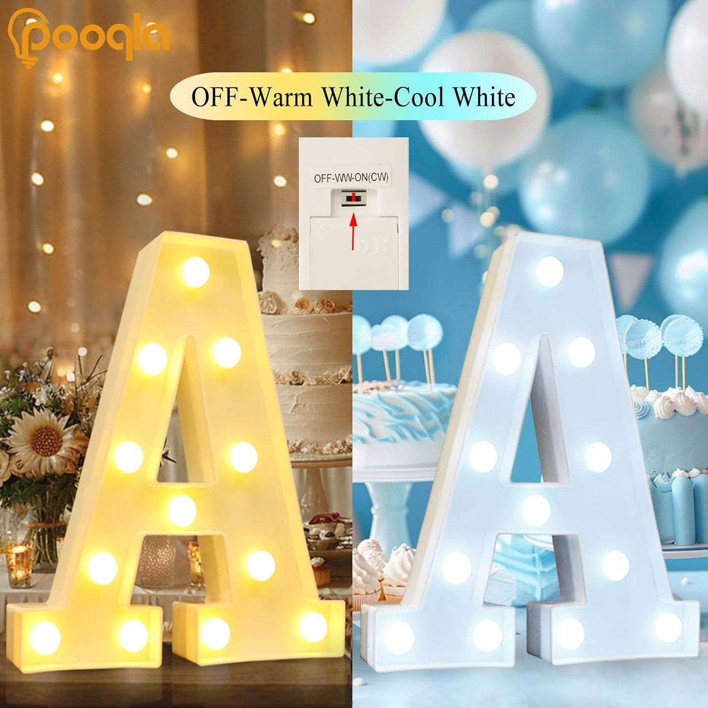 Pooqla LED Marquee Letter Lights, Warm White and Cool White Decorative Lighted Letters, Light Up Alphabet Letters for Boys Girls, Party, Wedding, Bar, Night Light, Birthday Decoration, Letter W