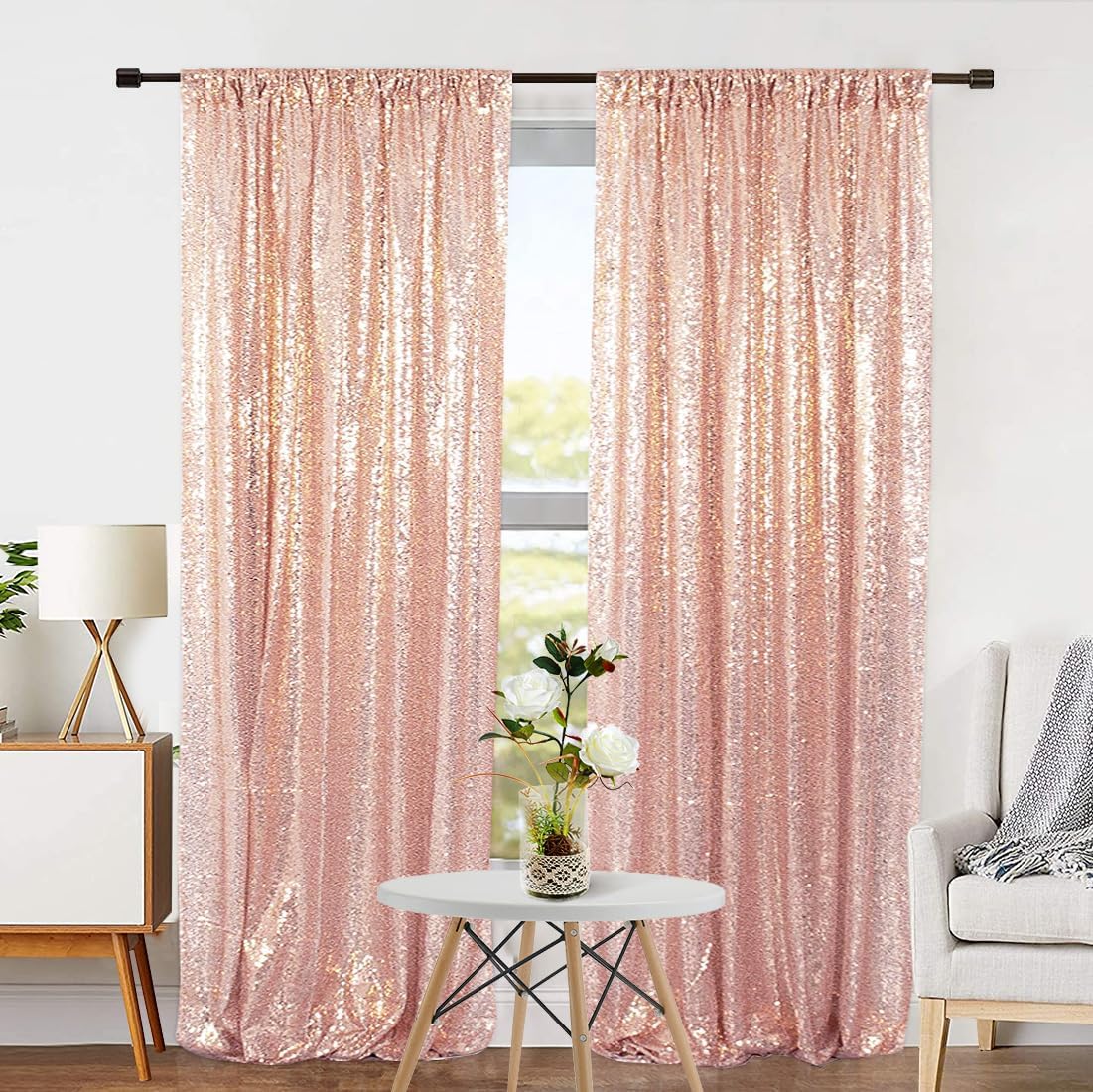 Eternal Beauty Sequin Backdrop Curtains, 2x8 Ft-2 Panels Rose Gold Back Drop for Shimmer Photography Party Wedding Birthday Decor