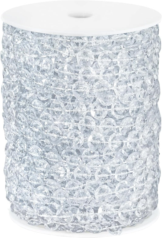 99FT Acrylic Crystal Garland, Clear Diamond-Shaped Crystal Bead Strands, DIY Crystal Beads String Roll for Wedding Decorations Party Decorations Beaded Curtain Crafting Projects
