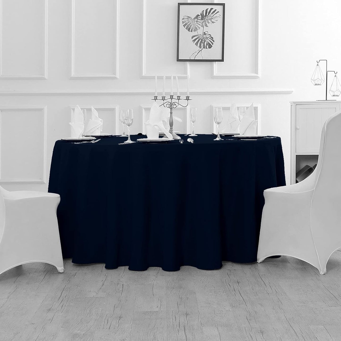 Fokitut 6 Pack Round Tablecloth, 108 Inch, Stain Resistant and Wrinkle Polyester Table Cloth, Fabric Table Cover for Kitchen Dining, Wedding, Party, Holiday Dinner-Navy