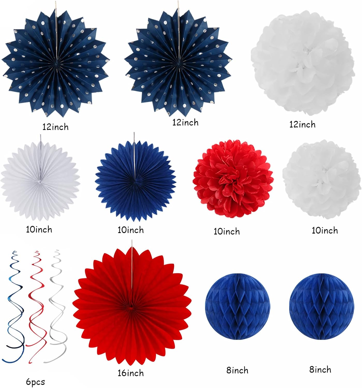 Fourth-4th of July Memorial-Day Party-Decorations - 31pcs Red-Blue White-Silver Patriotic Banner,Streamers Garland,Tissue Pom Poms Honeycomb,Paper Lantern Fan,Independence Graduation Decor Hugtmr