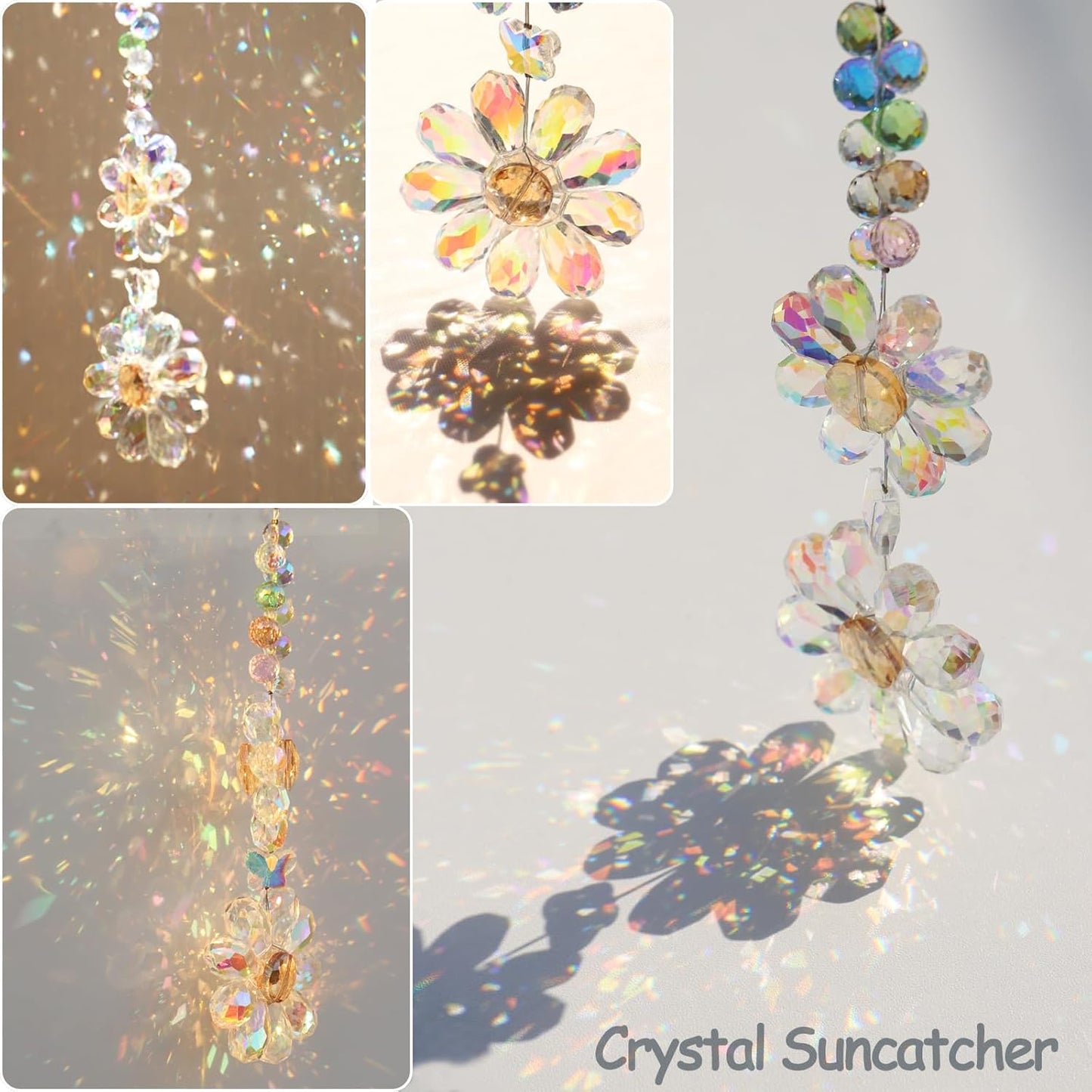 Crystal Flower Suncatcher Hanging Ornament, Rainbow Maker Window Sun Catcher Indoor Outdoor Patio Garden Decor (Crystal AB)