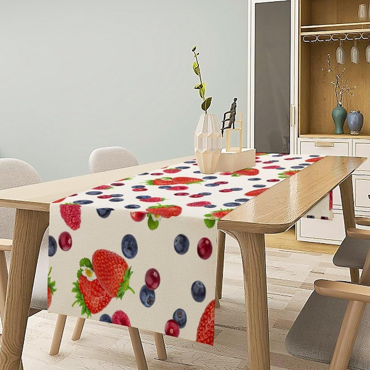 Strawberry Table Runner Spring Summer Fruit Wild Berry Forest Garden Dinner Runner for Farmhouse Party Holiday Home Kitchen Dining Table Decor 13x108