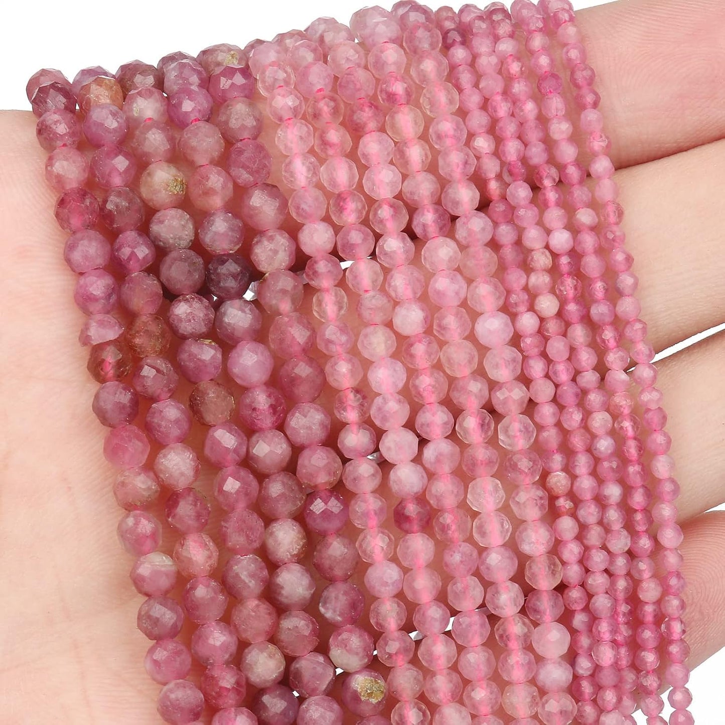 Song Xi 180pcs 2mm Natural Pink Tourmaline Gemstone Beads Faceted Round Loose Stone Beads for Jewelry Making