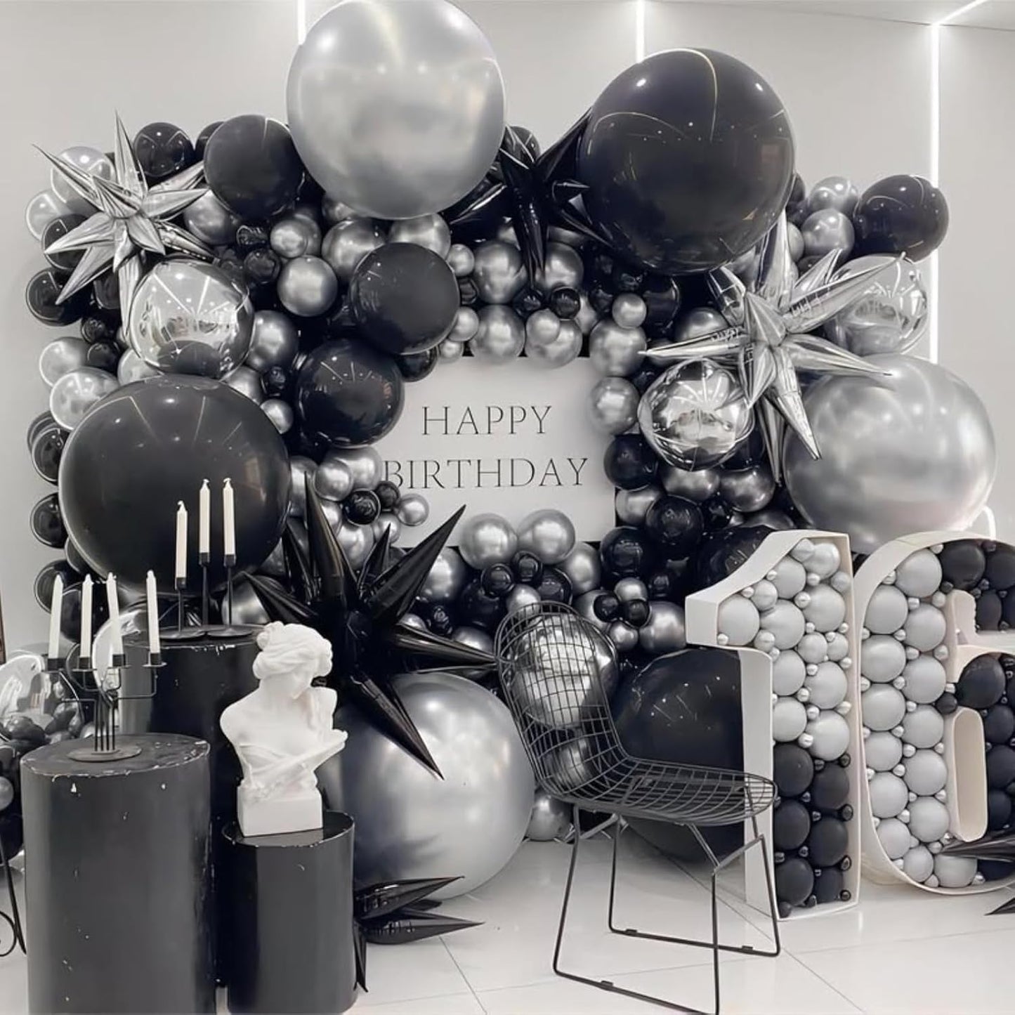 Silver Star Balloons 12pcs, 27/22 Inch Foil Star Explosion Balloons, Large Spike Mylar Cone Balloon, Fireworks Shape Balloon for Bachelorette Anniversary New Year Graduation Birthday