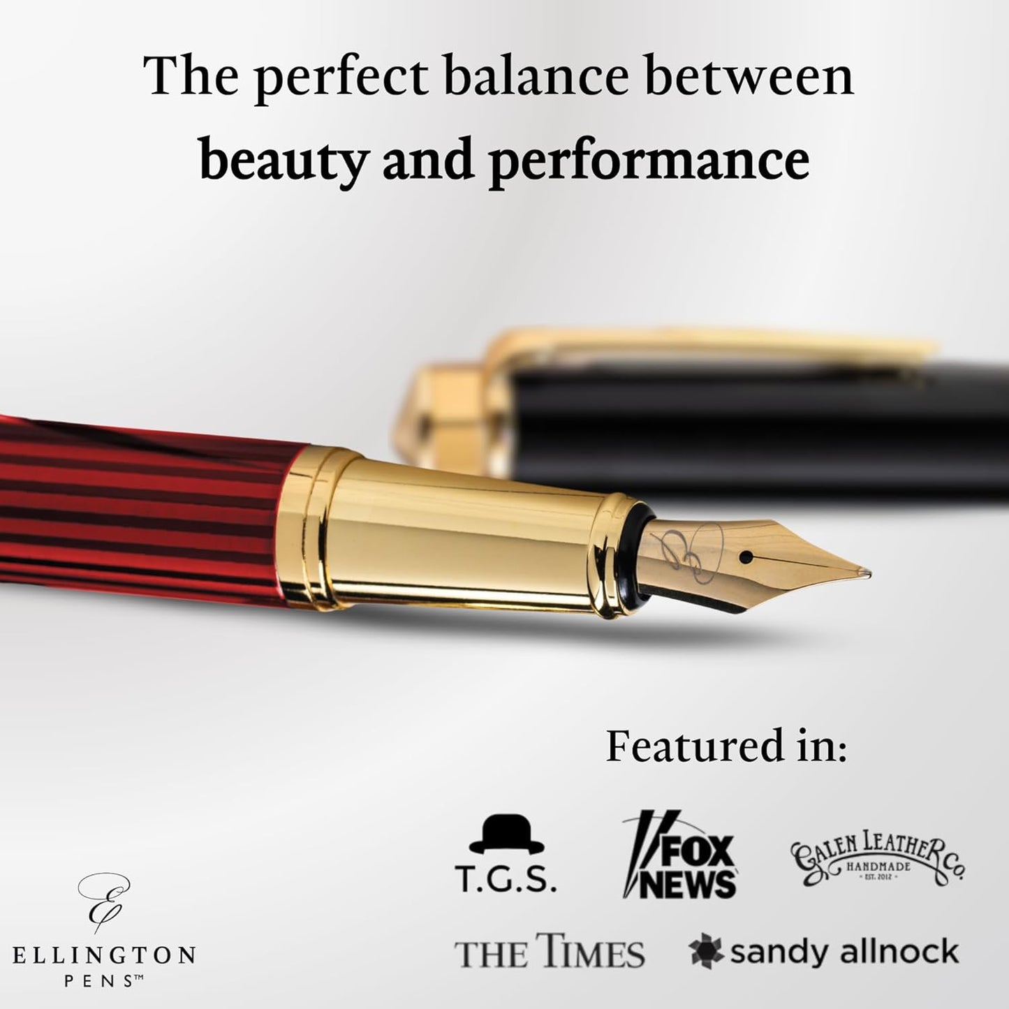 Ellington Pens Luxury Fountain Pen Set- Fountain Pens for Writing - Smooth Medium Nib - Includes Refillable Ink Converter, 3 Ink Cartridges [Black & Blue], Gift Box - Elegant Calligraphy