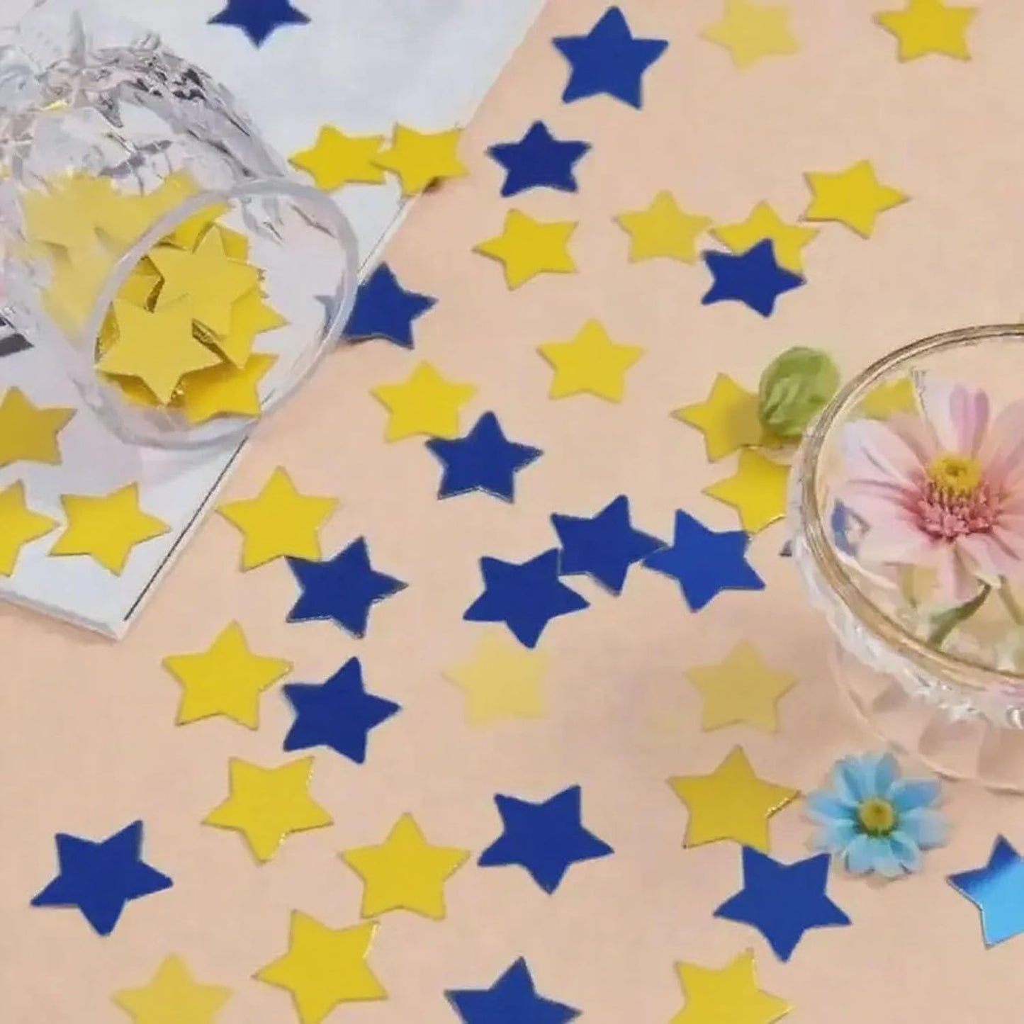 Yellow Blue Metallic Foil Star Confetti 0.78inch/2cm 8000Pcs Table Confetti for Party Birthday Decoration or Filled Balloons