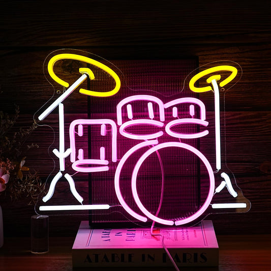 Drum Kit Neon Sign Dimmable Multicolored Led Neon Light for Wall Decor Drum Kit Shape Neon Light Sign USB Powered Led Neon Signs for Bar Live Music Music Studio Party Decoration