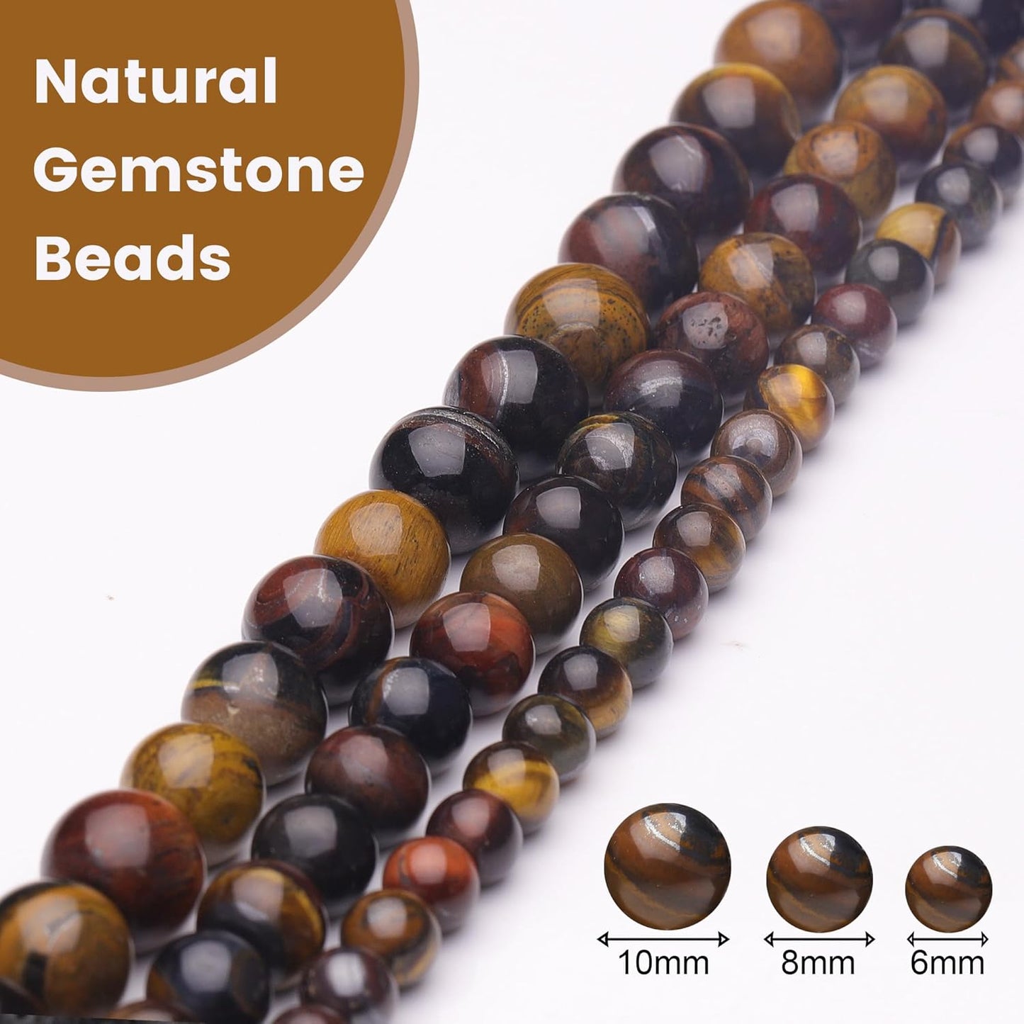 6mm Natural Stone Beads for Jewelry Making,Colorful Tiger Eye Polished Smooth Round Gemstone Beads for Bracelet Necklace 15 Inch
