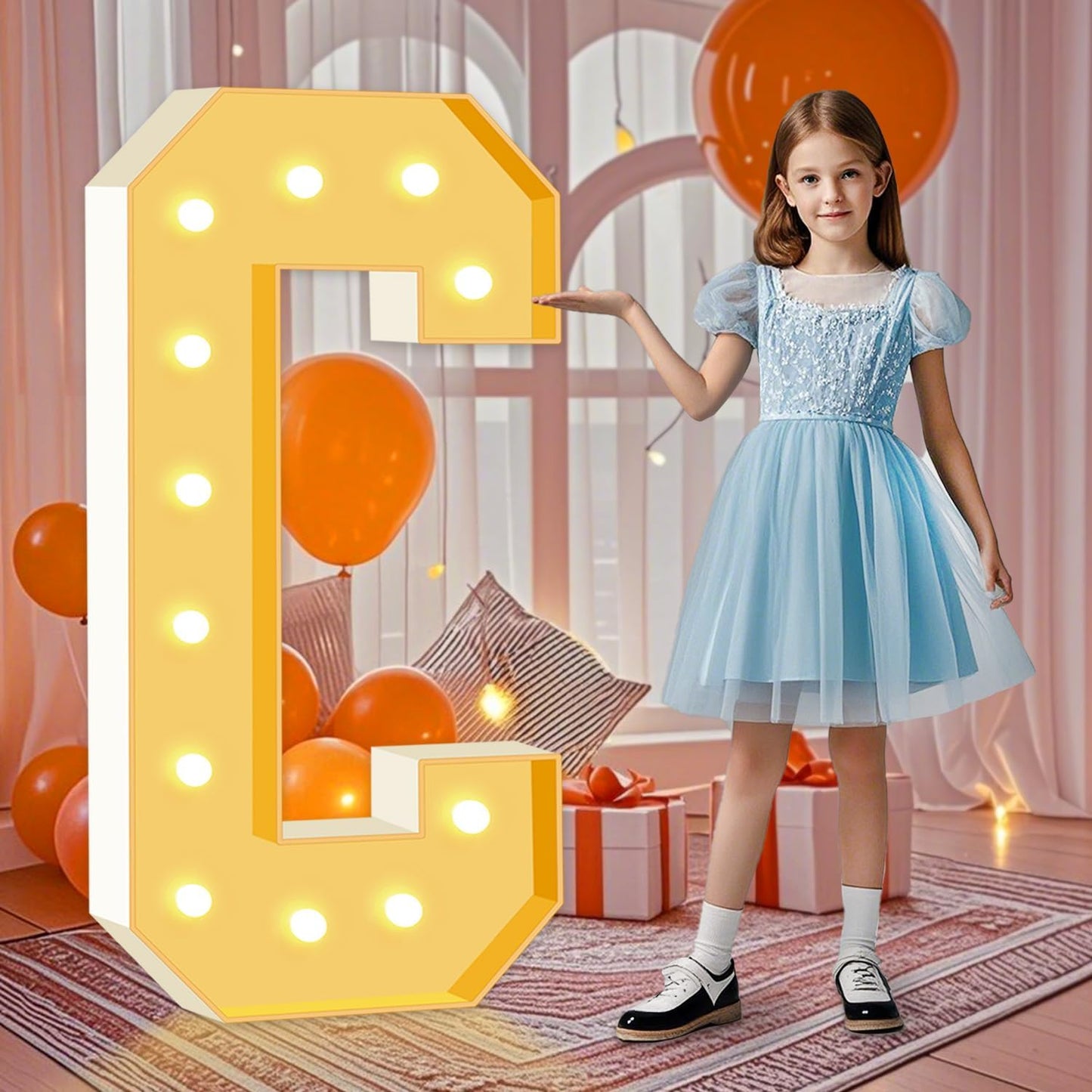 4FT Light Up Letters C, 47 inch Tall Marquee Letters, DIY Marquee Light Up Letter for Birthday Party Backdrop Displays, Mosaic Letter Sign for Balloons Party, Anniversary, Christmas