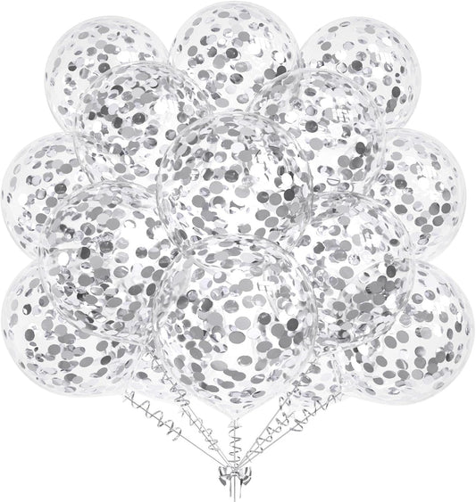 50pcs Silver Foil Confetti Balloons,12 inch Latex Balloon with Silver Confetti Inside for Birthday Family Party Wedding Party Baby Shower Decoration Supplies