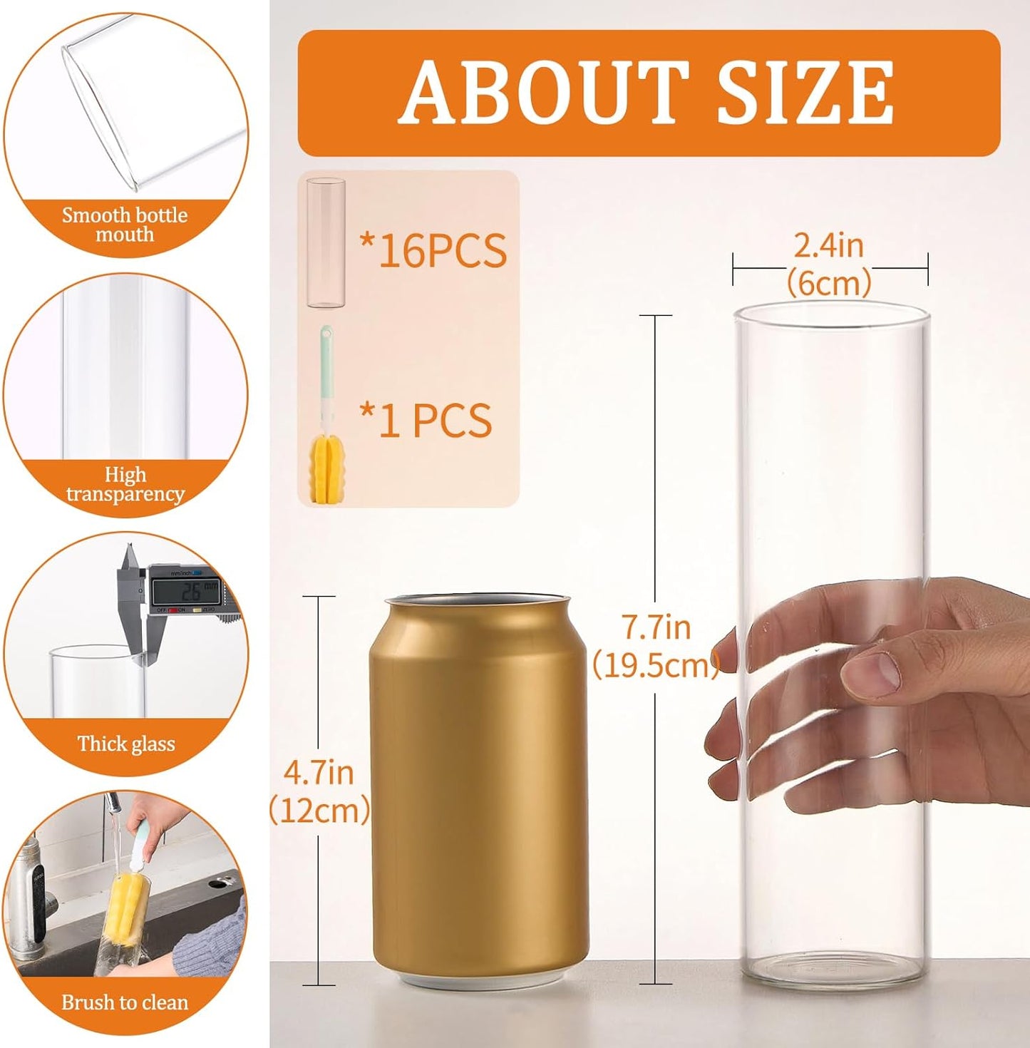 16Pcs Glass Cylinder Bud Vases for Centerpieces,7.7 In Tall Clear Flower Vases in Bulk,Glass Small Vases Floating Candle Holder for Party,Home Decor,Wedding Decoration,Birthday,Anniversary,Baby Shower