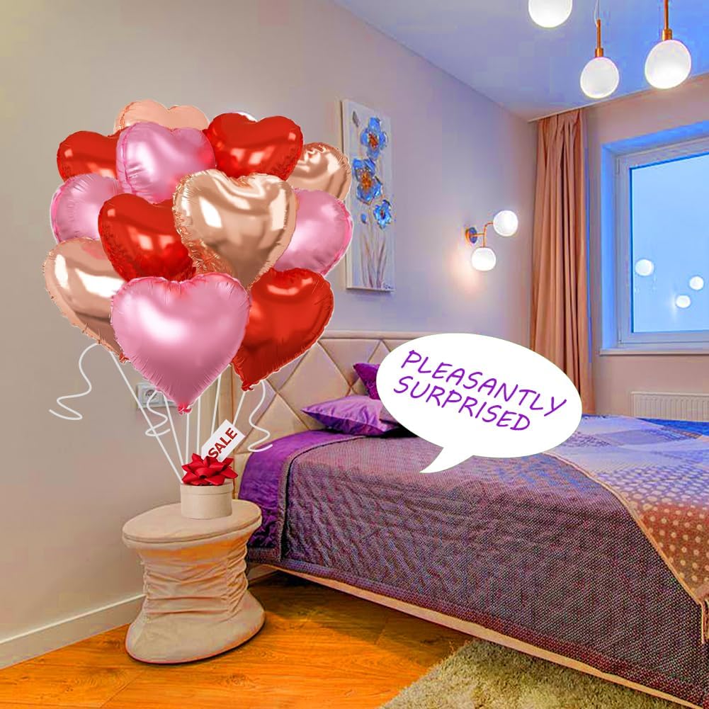 Rose Gold & Red Heart Balloons，18 Inch Light Pink Foil Love Heart Shaped Balloons for Anniversary Wedding Engagement Birthday Party Baby Shower Valentines Decorations(12Pcs)