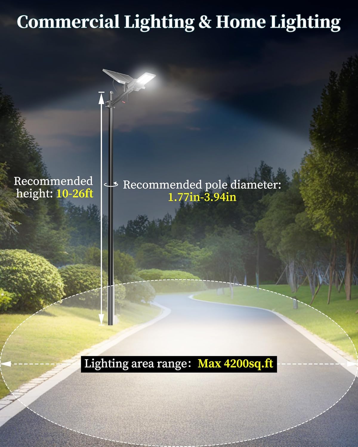 Gefolly SL-10800W Solar Street Light Outdoor 750000LM Wide Angle Commercial Parking Lot Lights Dusk to Dawn 6500K Flood Security Light IP67 Lamp for Basketball Court, Yard, Road