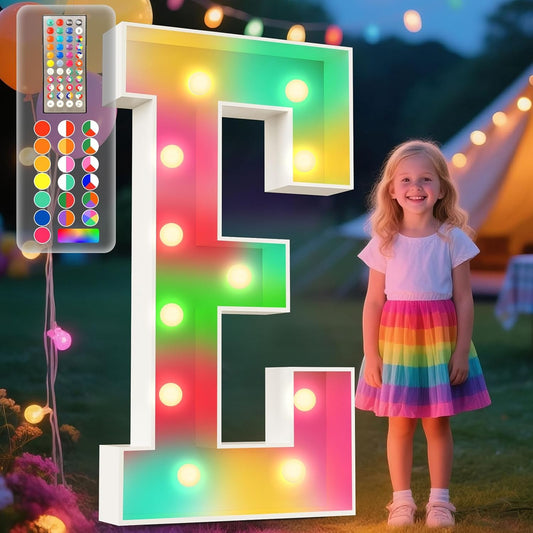 Ledido 4FT Marquee Light Up Letters, 34 Colors Changing Marquee Letter 4 Feet Tall with Remote, Big Letters for Party Wedding Graduation Birthday Decorations, Large Light Up Letter E