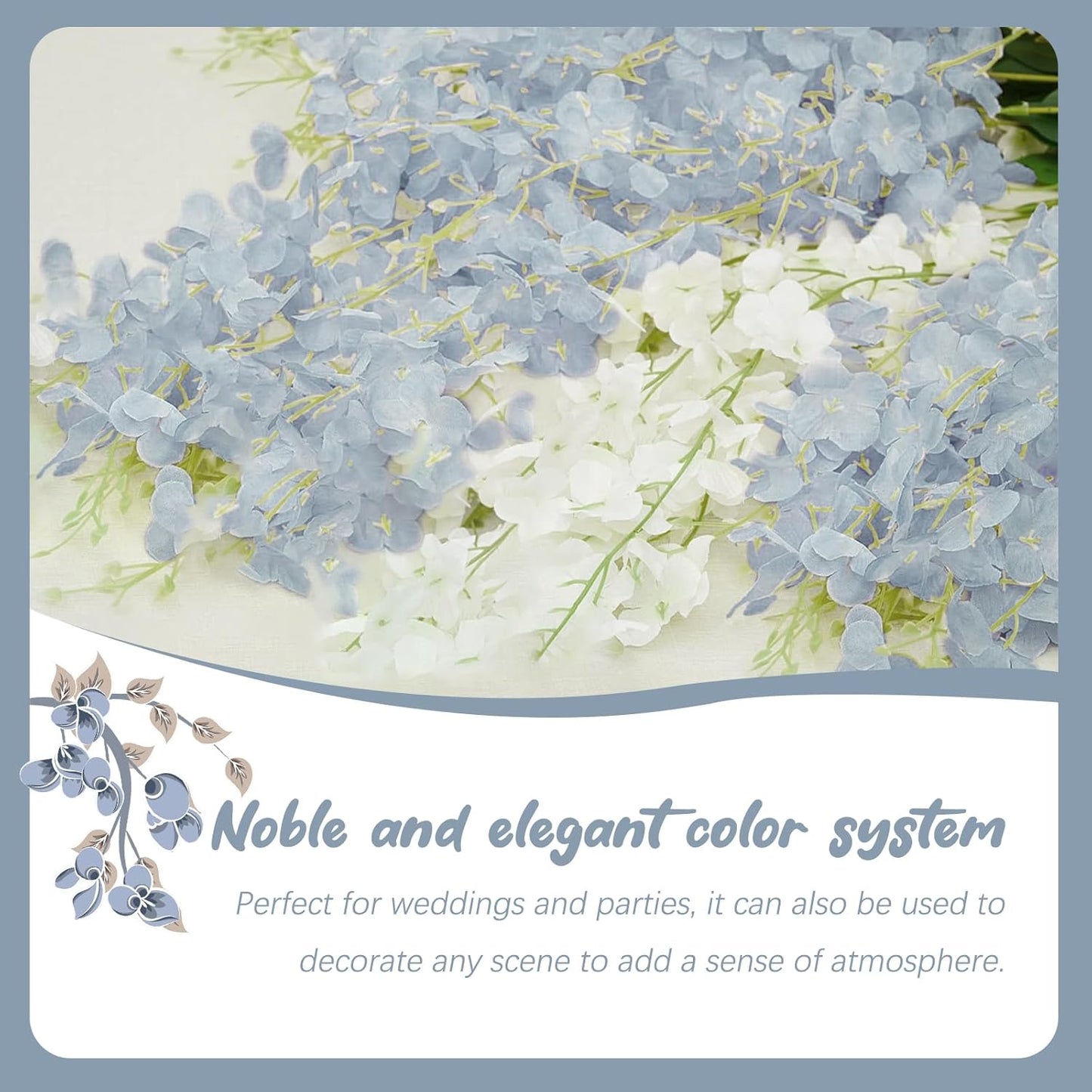 24 Pack Grey Wisteria Hanging Flowers Garland, 3.77 Feet Artificial Flower Vines, Fake Wisteria, Artificial Vines Hanging Garland for Backdrop Outdoor Yard Garden Decor