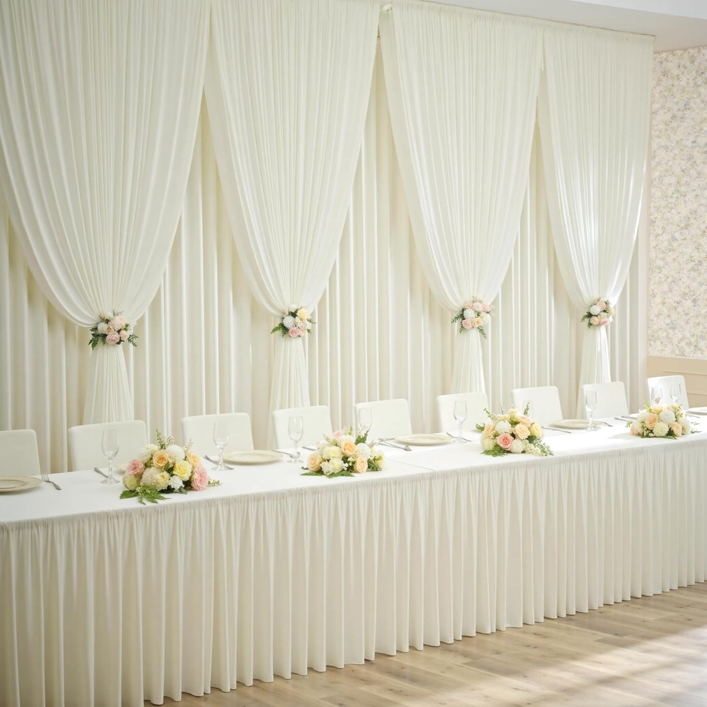 50×12ft Wrinkle Free Ivory Backdrop Curtain for Wedding Parties, 10 Panels 5×12ft Long Soft Silky Polyester Backdrop Drapes Cream Photo Back Drop Curtains for Party Photography Background Cloth