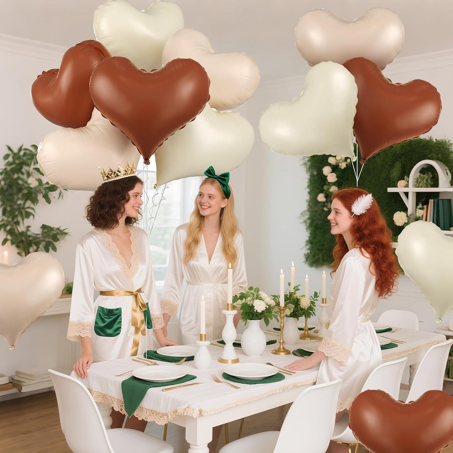 Cream White Beige Heart Balloons,24Inch Large Heart Foil Balloons for Valentine's Day Birthday Wedding Baby Shower Anniversary Party Decorations