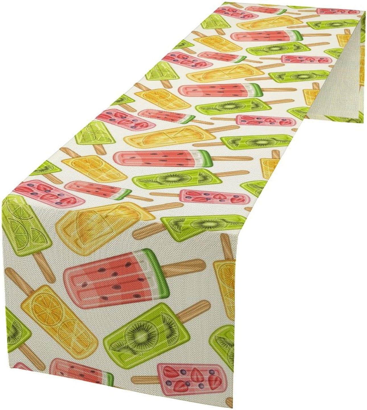 Ce Cream Table Runner, Cold Fruity Popsicles Summer Sweet Seasonal Dinner Runner for Party Holiday Home Kitchen Dining Table Decor 13"x70"