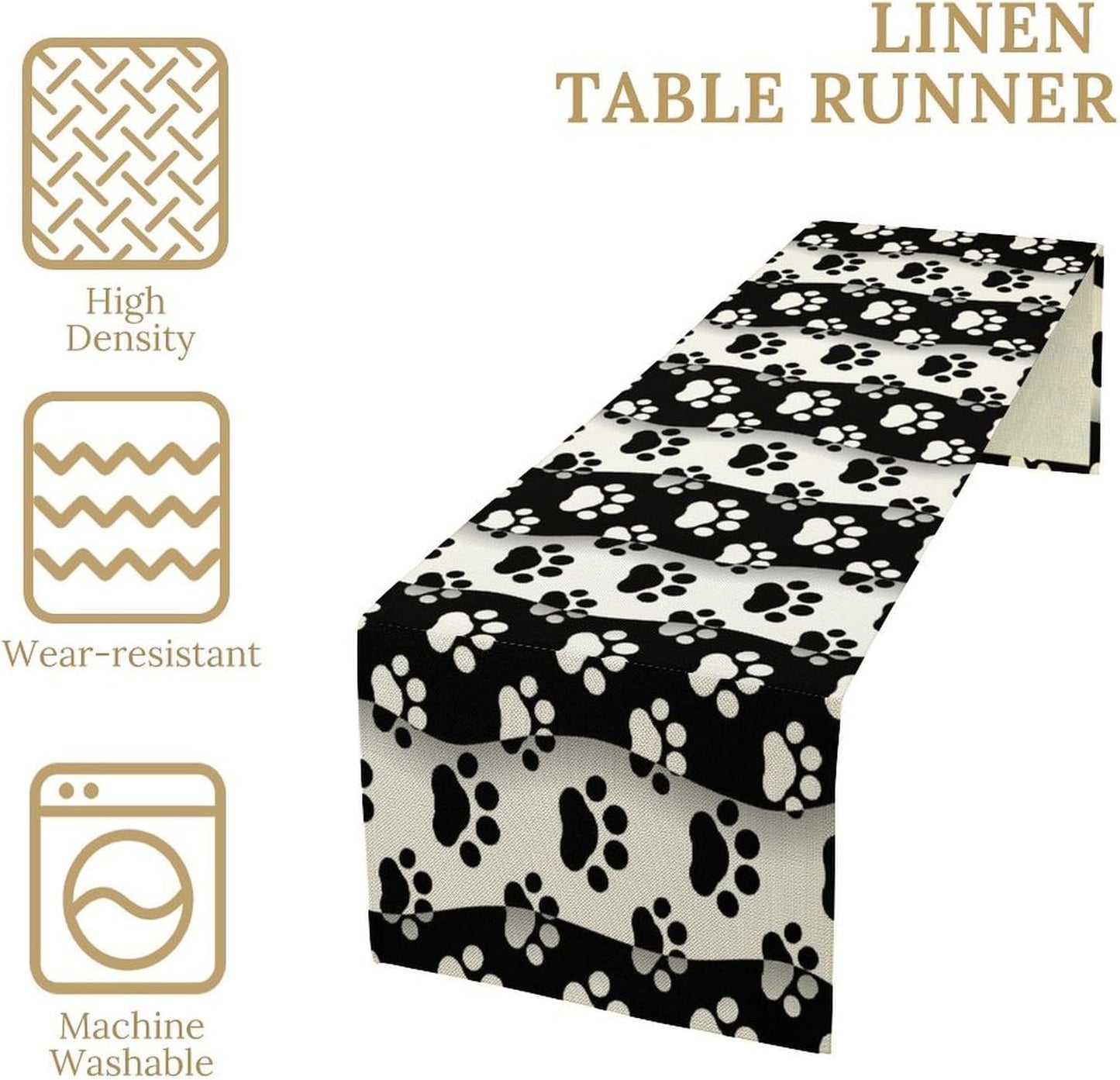 Dog Paw Table Runner,Kid Cute Animal Footprint Black White Theme Design Print Tablecloth Burlap for Hotel Indoors Outdoor Dining Room Kitchen Home Decor,W13X L70 in