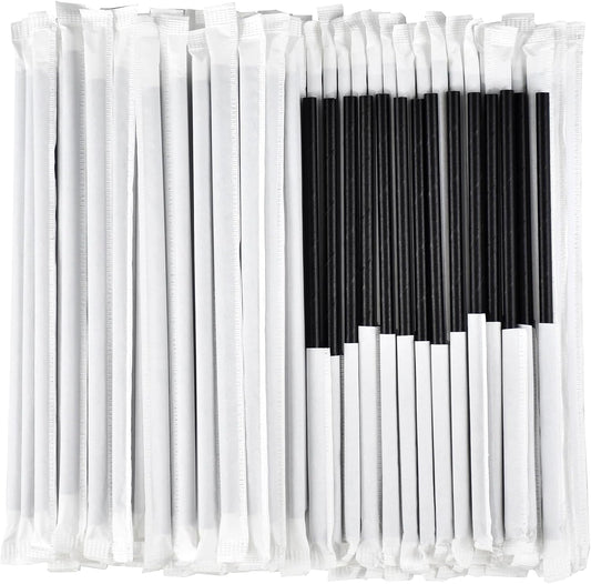 Black Paper Drinking Straws Bulk Individually Wrapped - 1000 Counts, 7.75" x0.24" - For Cocktail, Coffee, Bars and Restaurants