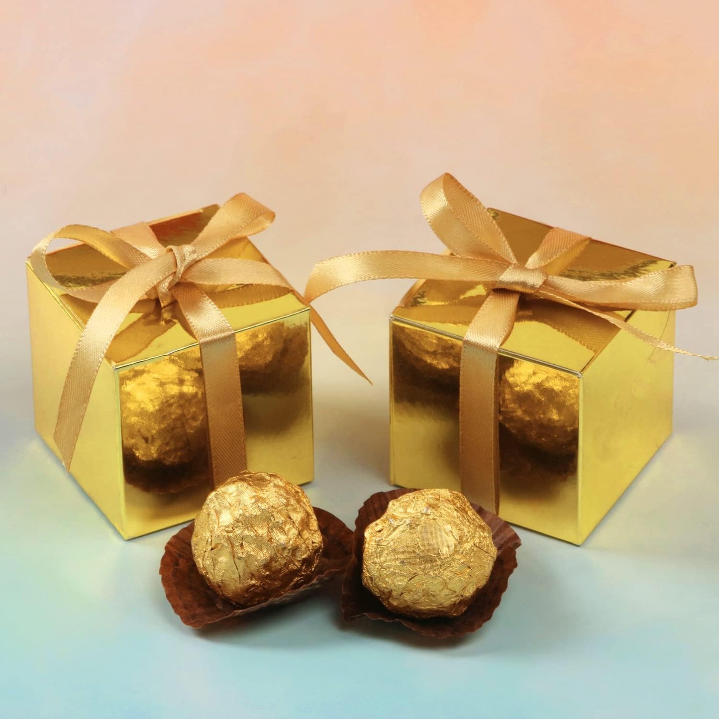 COTOPHER 60pcs Small Gift Boxes, Favor Boxes 2x2x2 inches Paper Gift Boxes with Ribbons Candy Box for Wedding Favors Baby Shower Bridal Shower Birthday Party (60pcs 2x2x2, Gold)