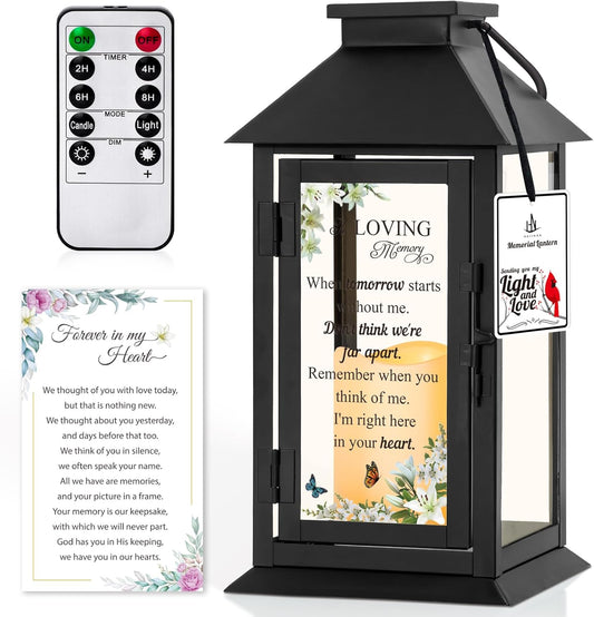 Memorial Lantern Bereavement Gifts in Memory of Loved One - Remembrance Sympathy Gifts for Loss of Mother, Father or Loved One with LED Candle and Remote