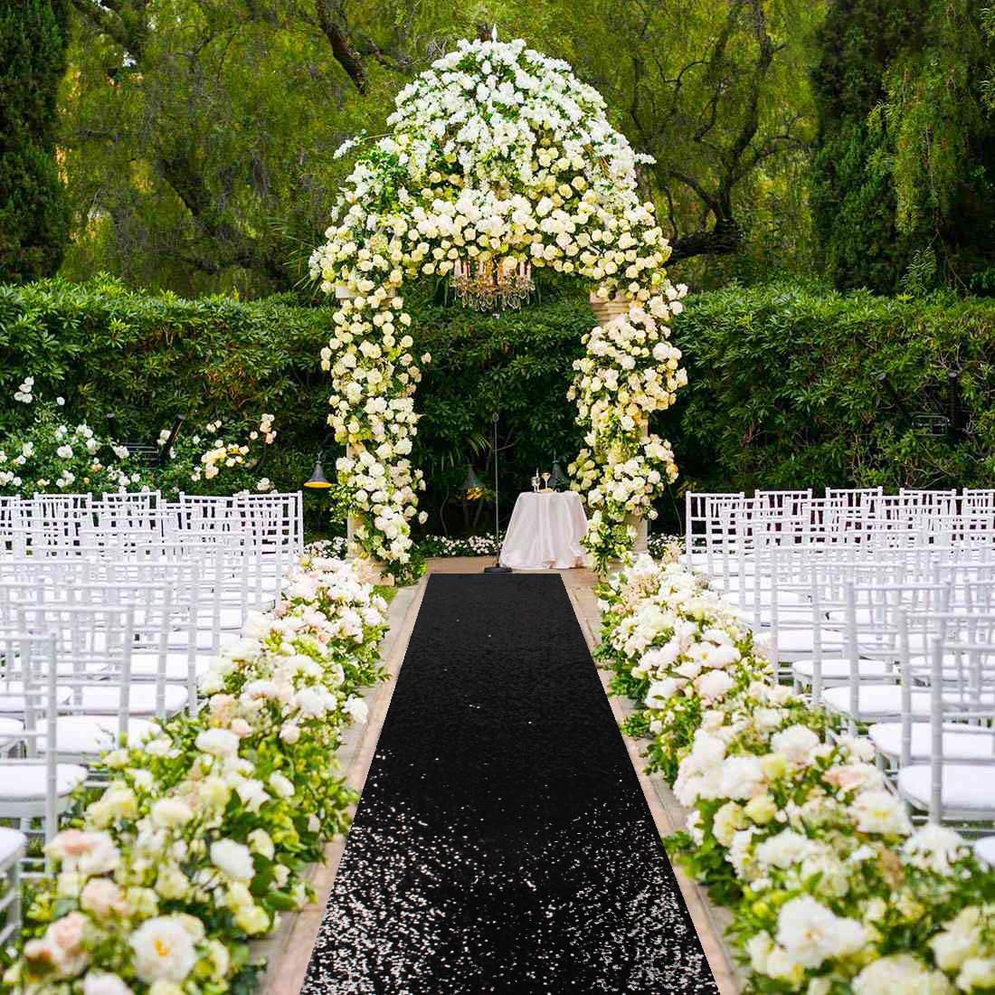 ShinyBeauty 2FTx15FT Black Sequin Glitter Aisle Runner | Sparkle Carpet for Weddings, Proms, Parties, Black Runners Rug