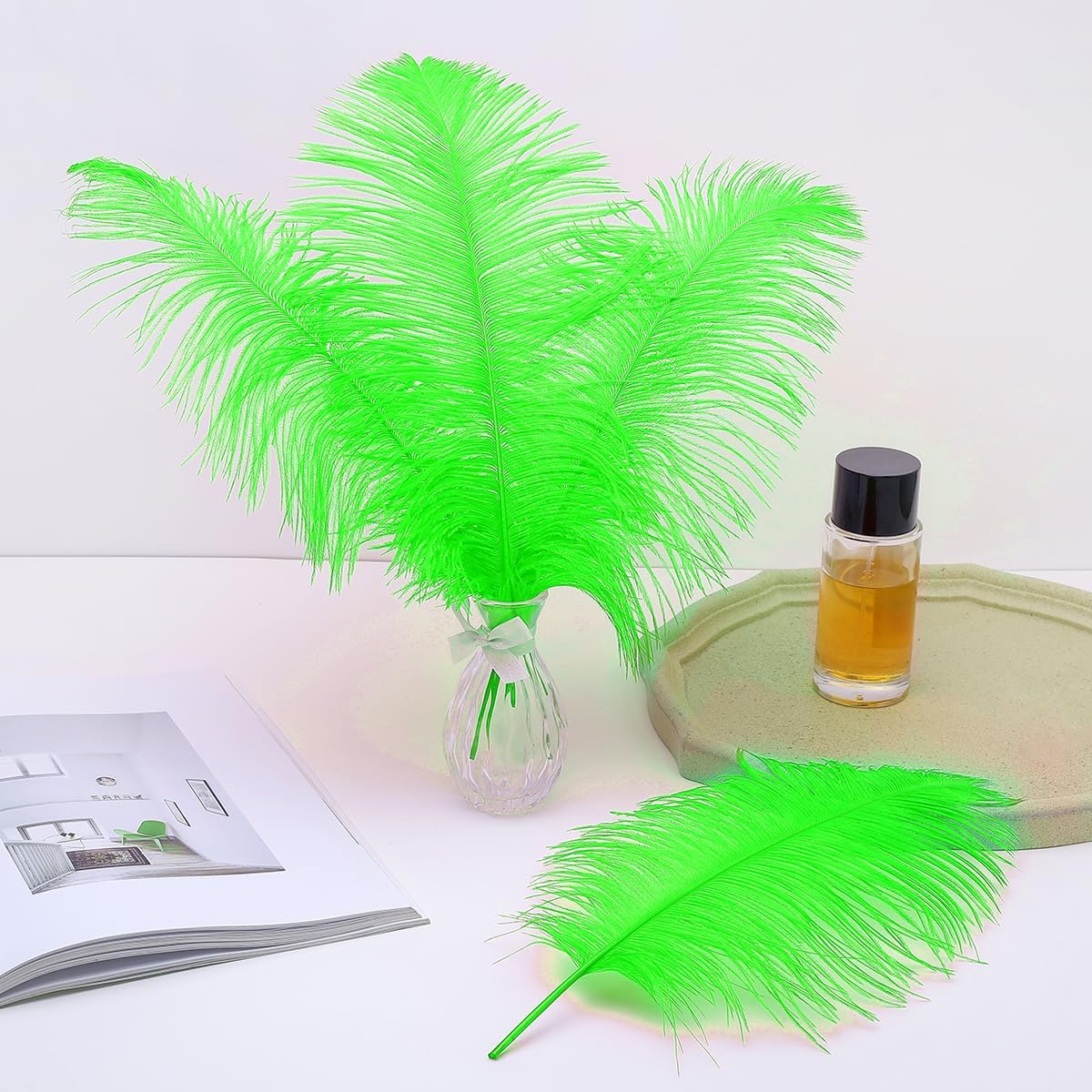 Ballinger Lime Green Ostrich Feathers - 24Pcs 8-10inch Large Green Feathers for Crafts,Wedding Party Centerpieces and Holiday Home Decor