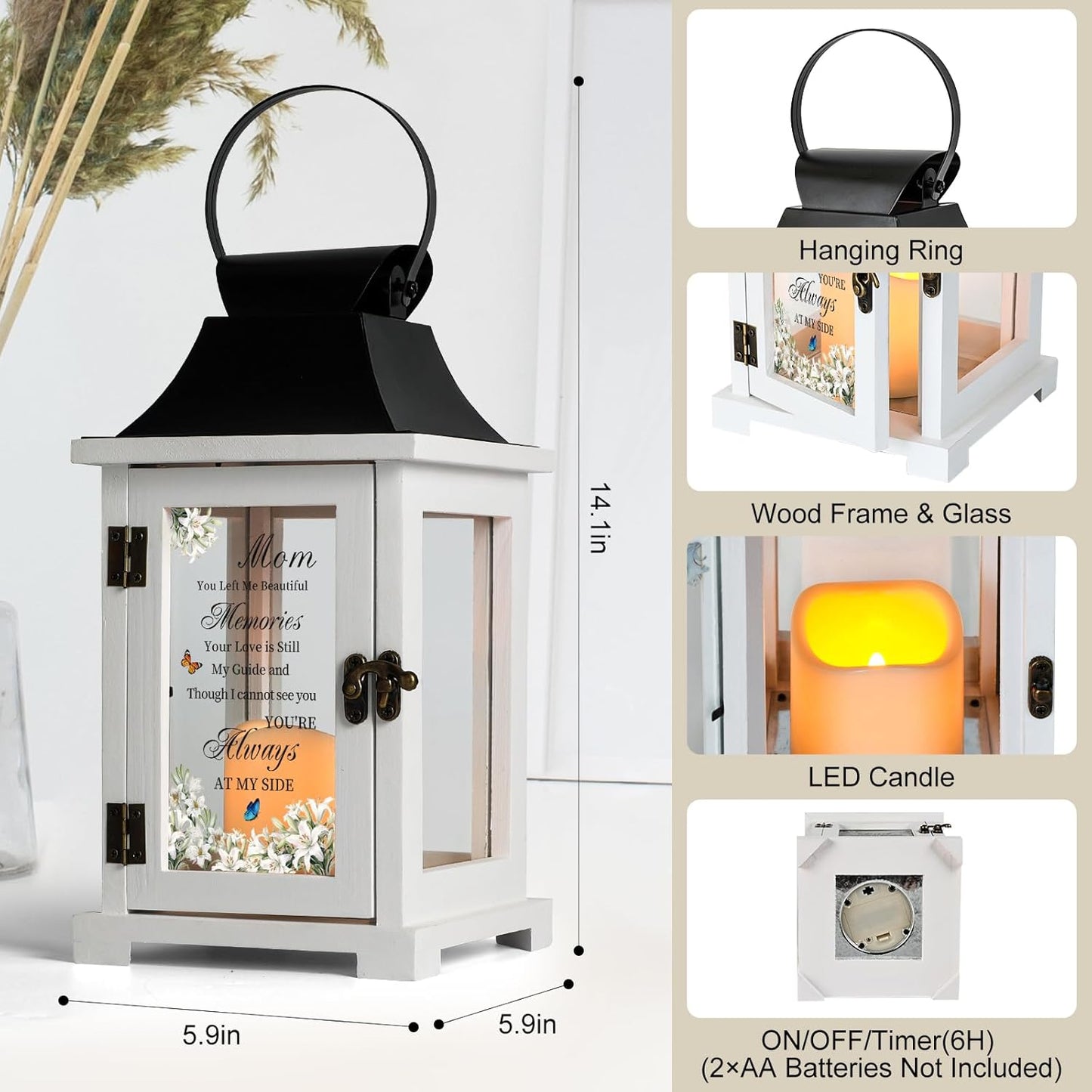 Memorial Lantern Bereavement Sympathy Gifts in Memory of Loved One Memorial Gifts for Loss of Mother Remembrance Gifts for Loss of Mom with LED Candle