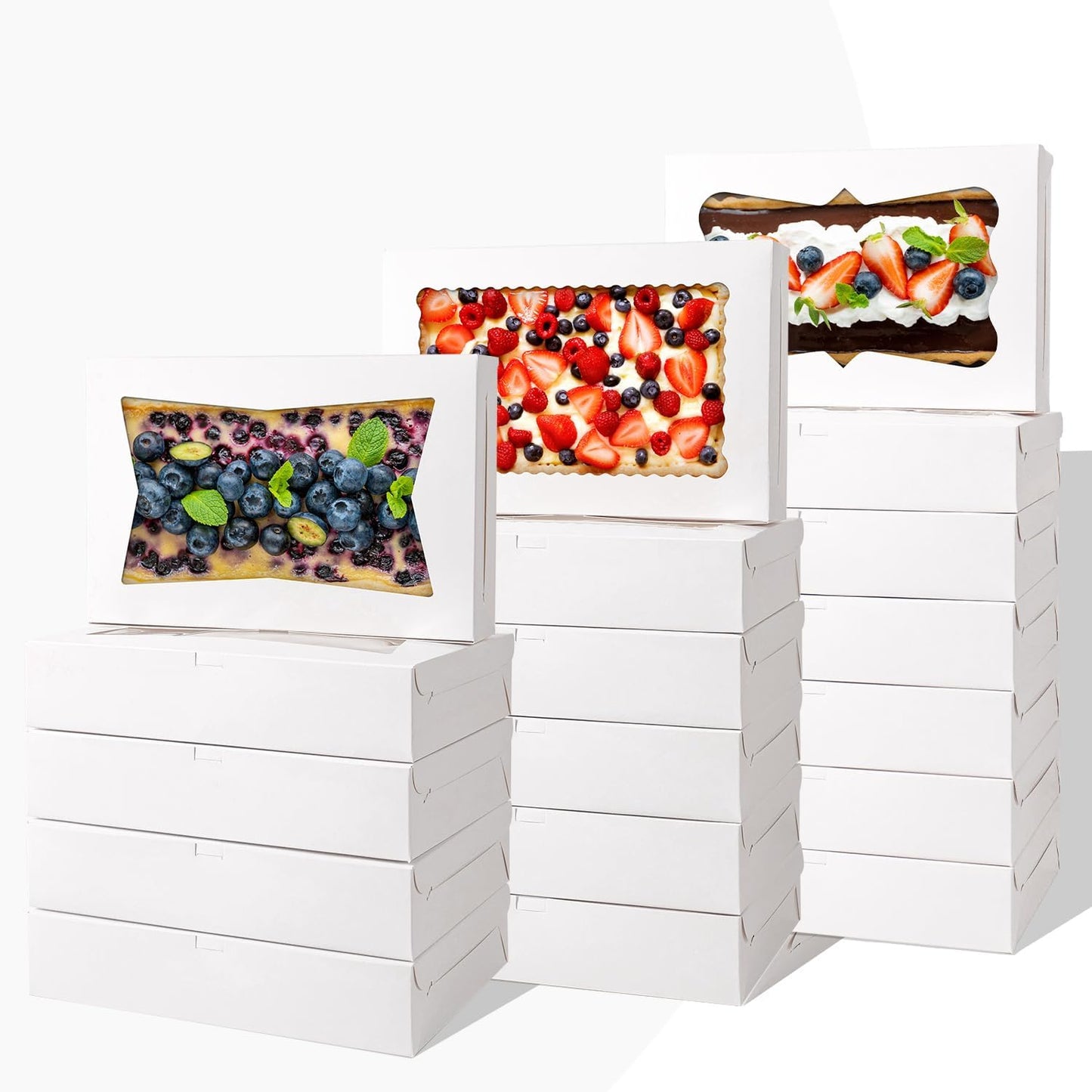 12pcs12x8x2.5 Inches Bakery Boxes,Cookie Boxes with 3Style for Window Bread,Treat，Chocolate,Strawberries,Dessert,Cakes,Donuts,Muffins,pastry