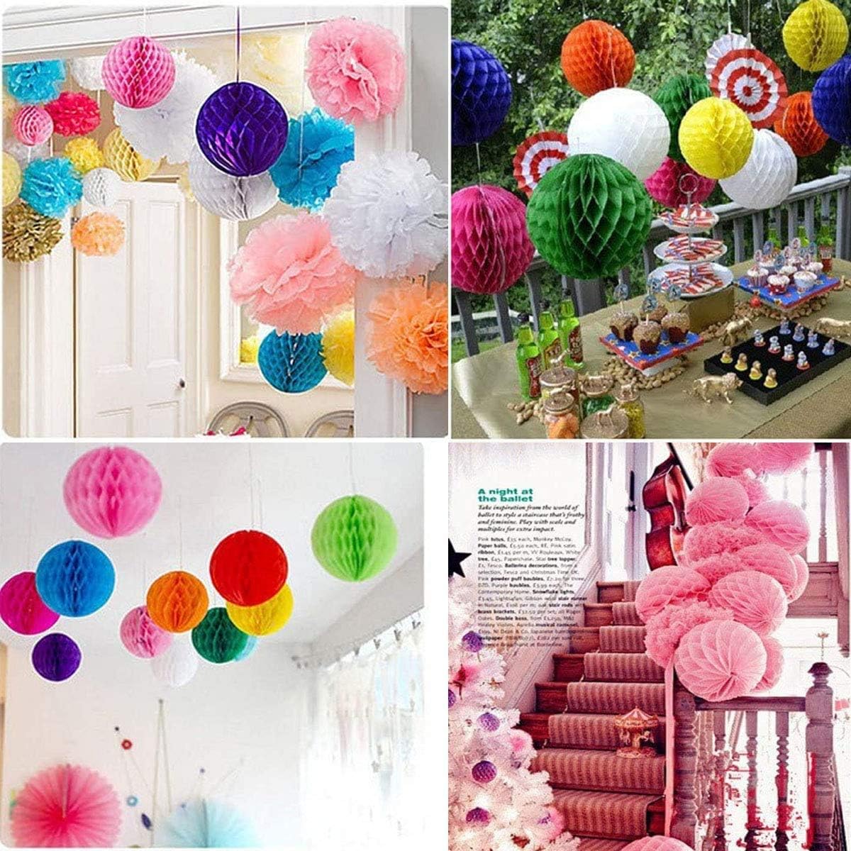 15pcs Honeycomb Balls Decorations 4'' 6'' 8'' Party Honeycomb Ball Flower Tissue Pom Poms Flower Ball Hanging Flower Balls for Baby Shower Birthday Wedding Nursery Decor(4'' 8'' 10'' Black)