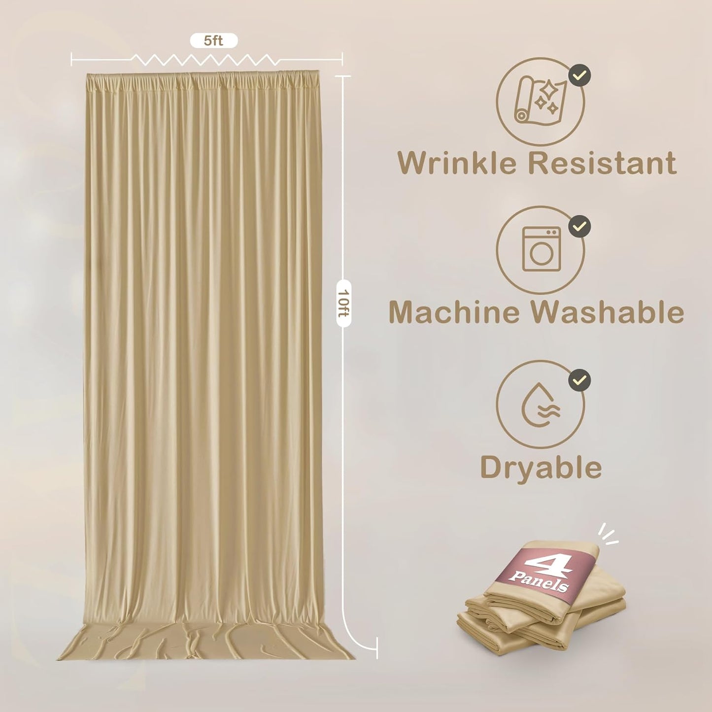 20ftx10ft Beige Backdrop Curtains for Party Background, Wrinkle Free Beige Photo Curtains Backdrop Drapes 4 Panels Back Drop Cloth for Wedding Birthday Photography Baby Shower Decor