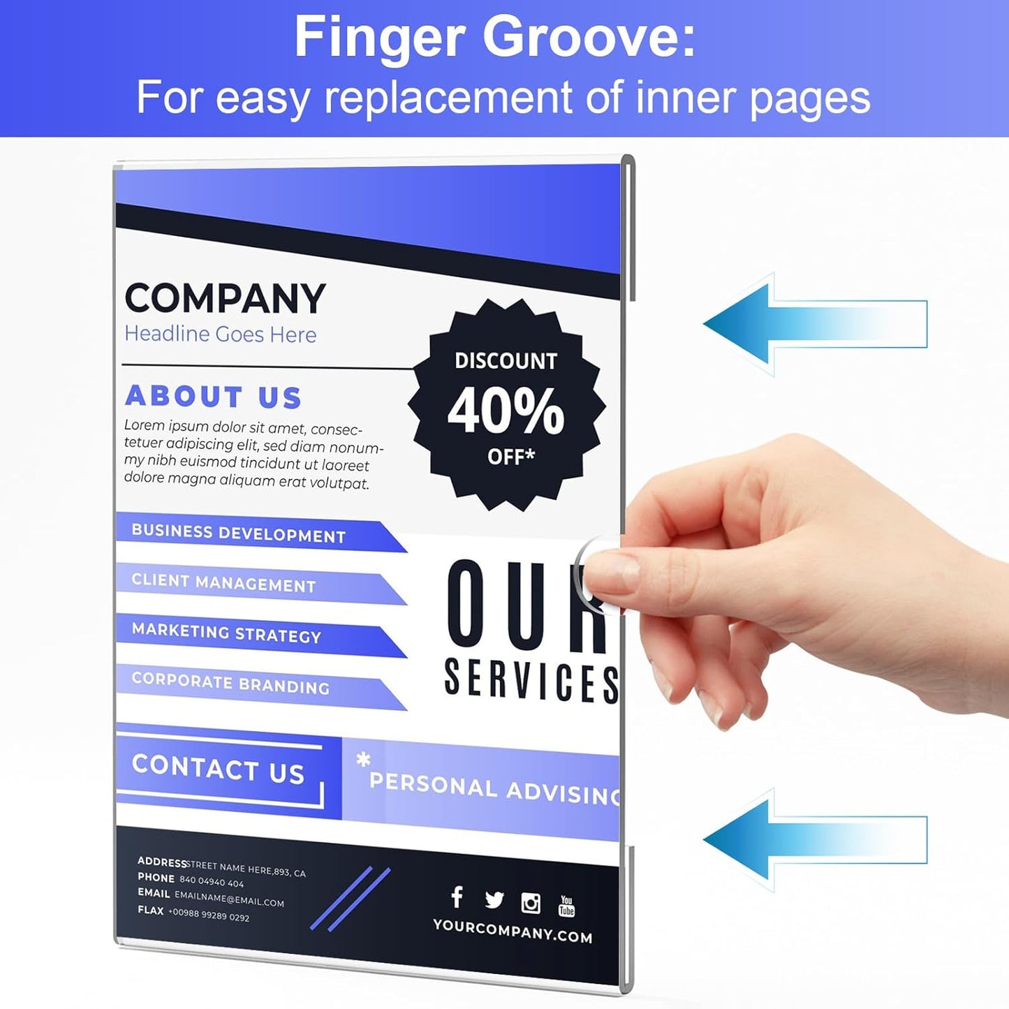 8.5x11 inches Acrylic Sign Holder Wall Mounted Portrait Nami Tape, 8 1/2 x 11 Clear Plastic Plexiglass Sign Holder for Office, Home, Store, Restaurant Window Door -No Drilling(3 Pack)