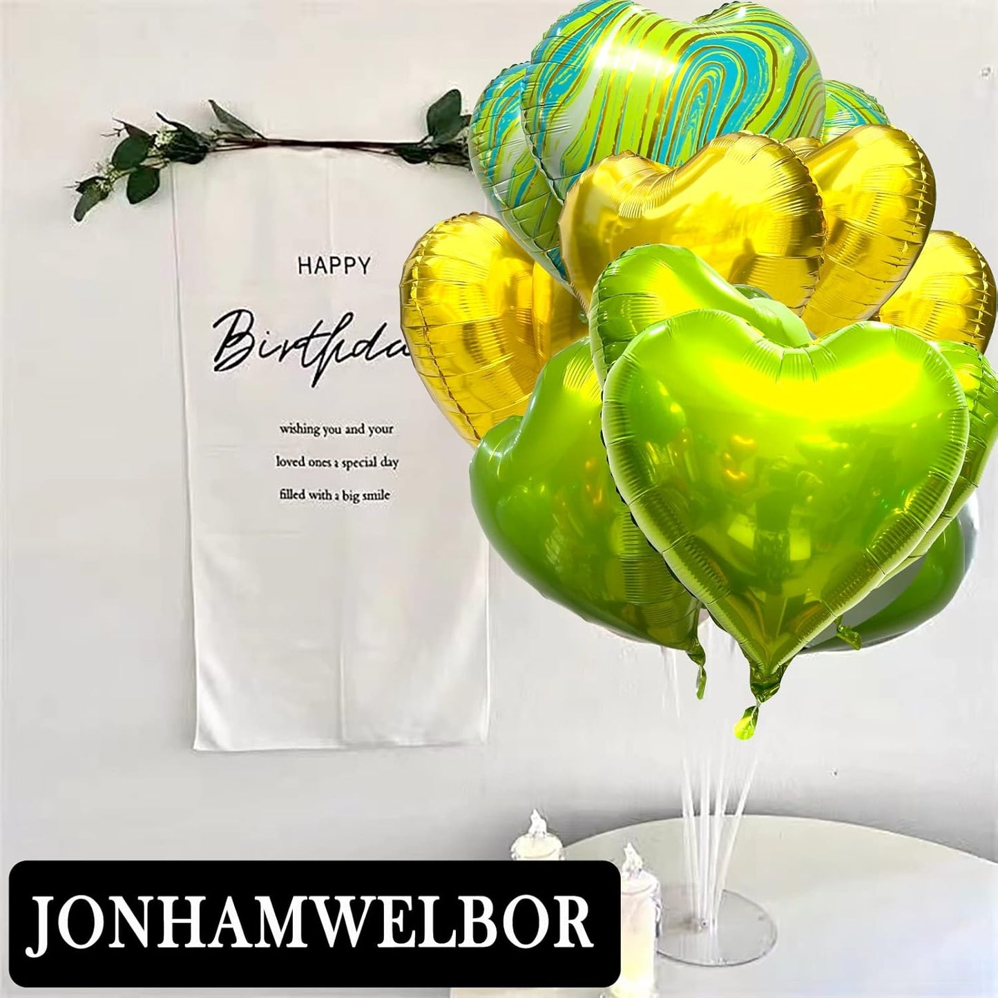 Jonhamwelbor 20Pcs 18 inch Lime Green Foil Mylar Heart Shape Balloons Decorations Valentines Birthday Wedding Baby Shower Party (Lime Green)