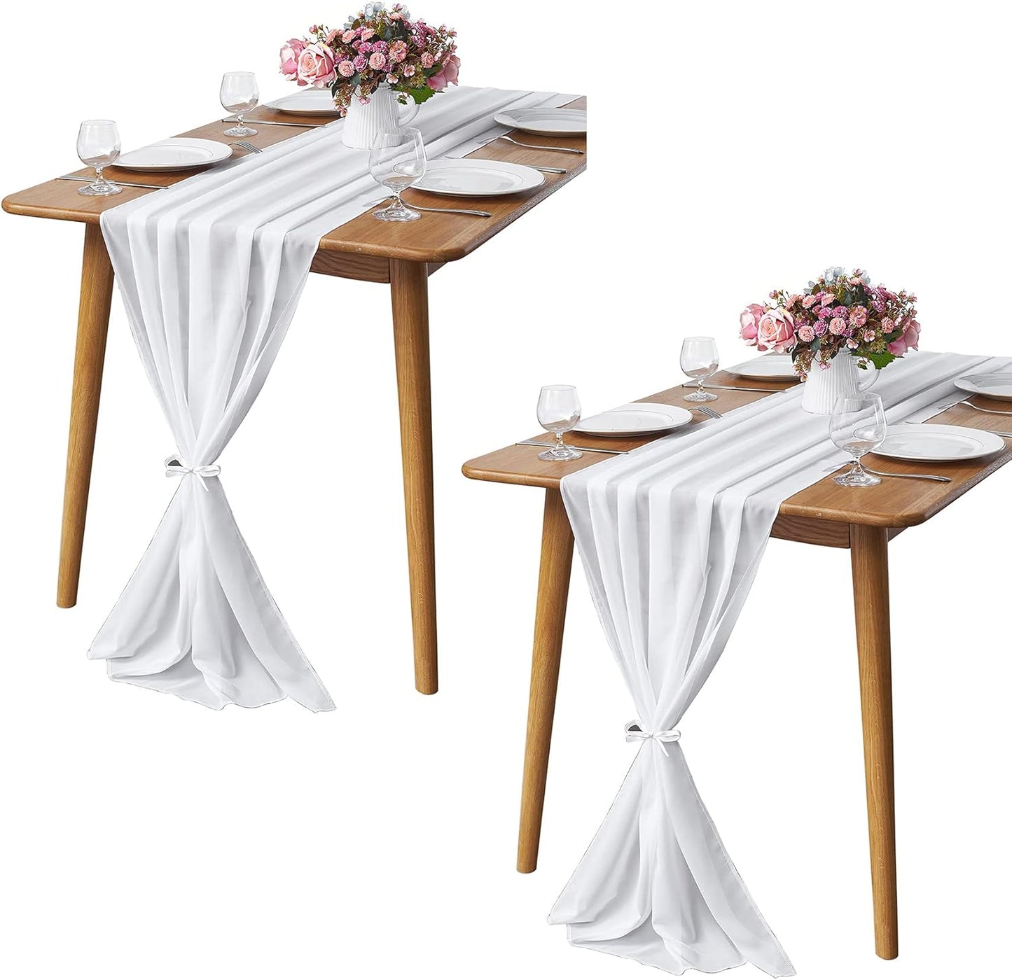 2 Pack 10Ft White Chiffon Table Runner Sheer 29x120 Inch for Romantic Wedding Decor Bridal & Baby Shower Birthday Rustic Party Decoration