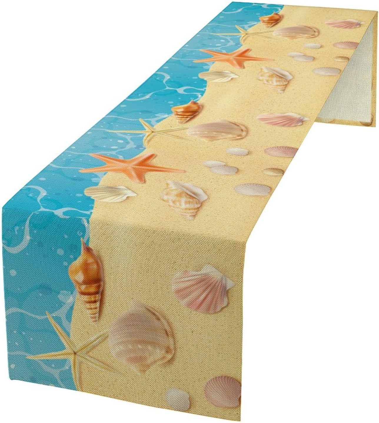 Sea Turtle Table Runner Marine Life Starfish Nautical Blue Green Ocean Theme Kitchen Table Decorations for Indoor Outdoor Home Party Decorations 13x36 Inch