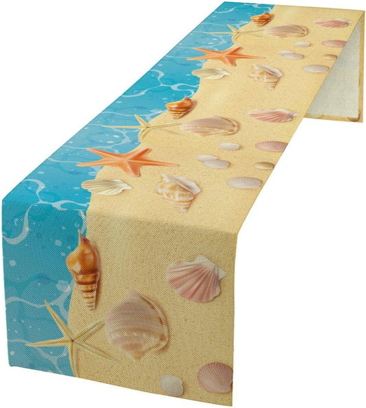 Sea Turtle Table Runner Marine Life Starfish Nautical Blue Green Ocean Theme Kitchen Table Decorations for Indoor Outdoor Home Party Decorations 13 * 120 Inch