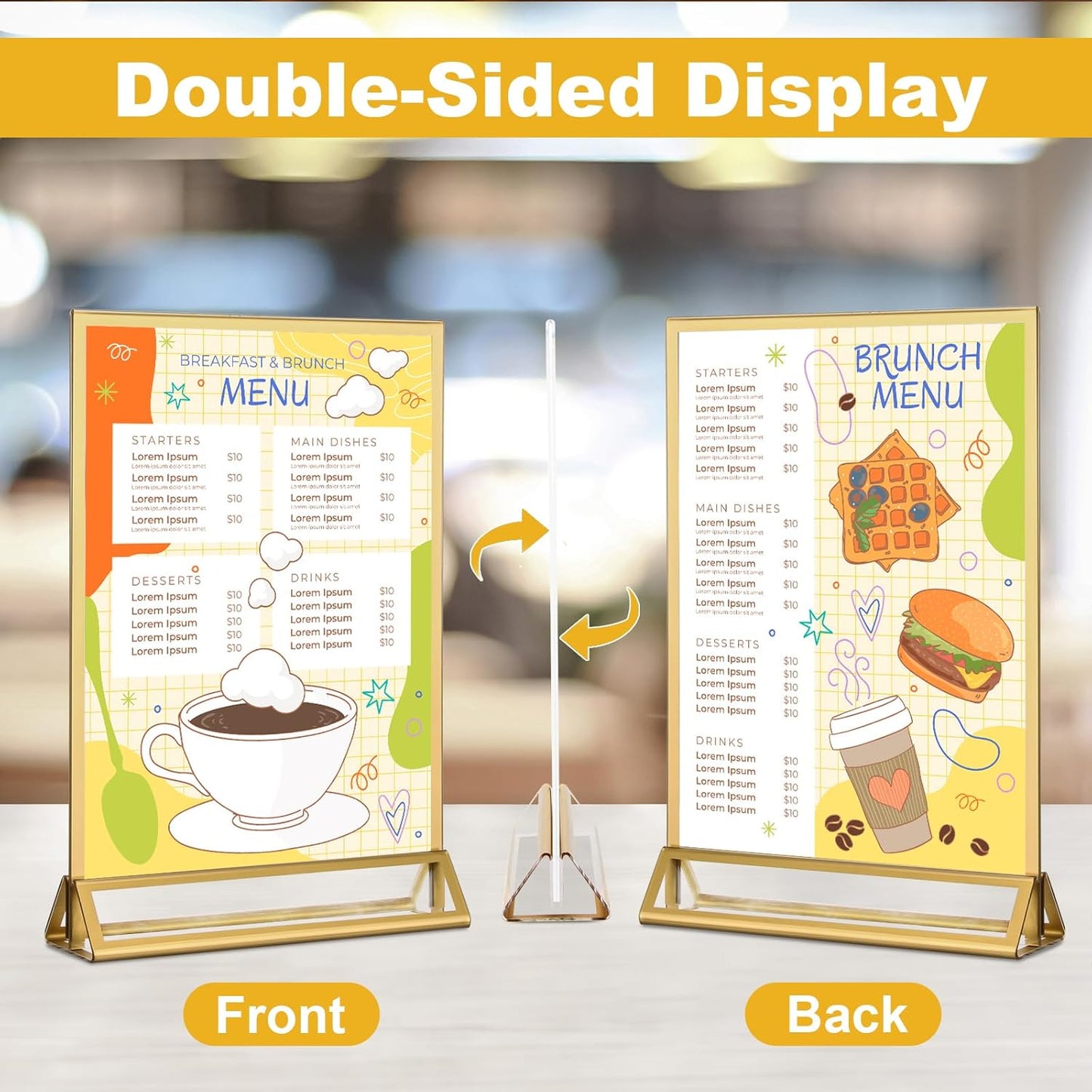 EHWINE 24 Pack Acrylic Sign Holder 5 x 7, Double Sided Gold Picture Frame Stand up Table Top Sign Holders, Clear Display Stand Menu Flyer Holder for Wedding Party