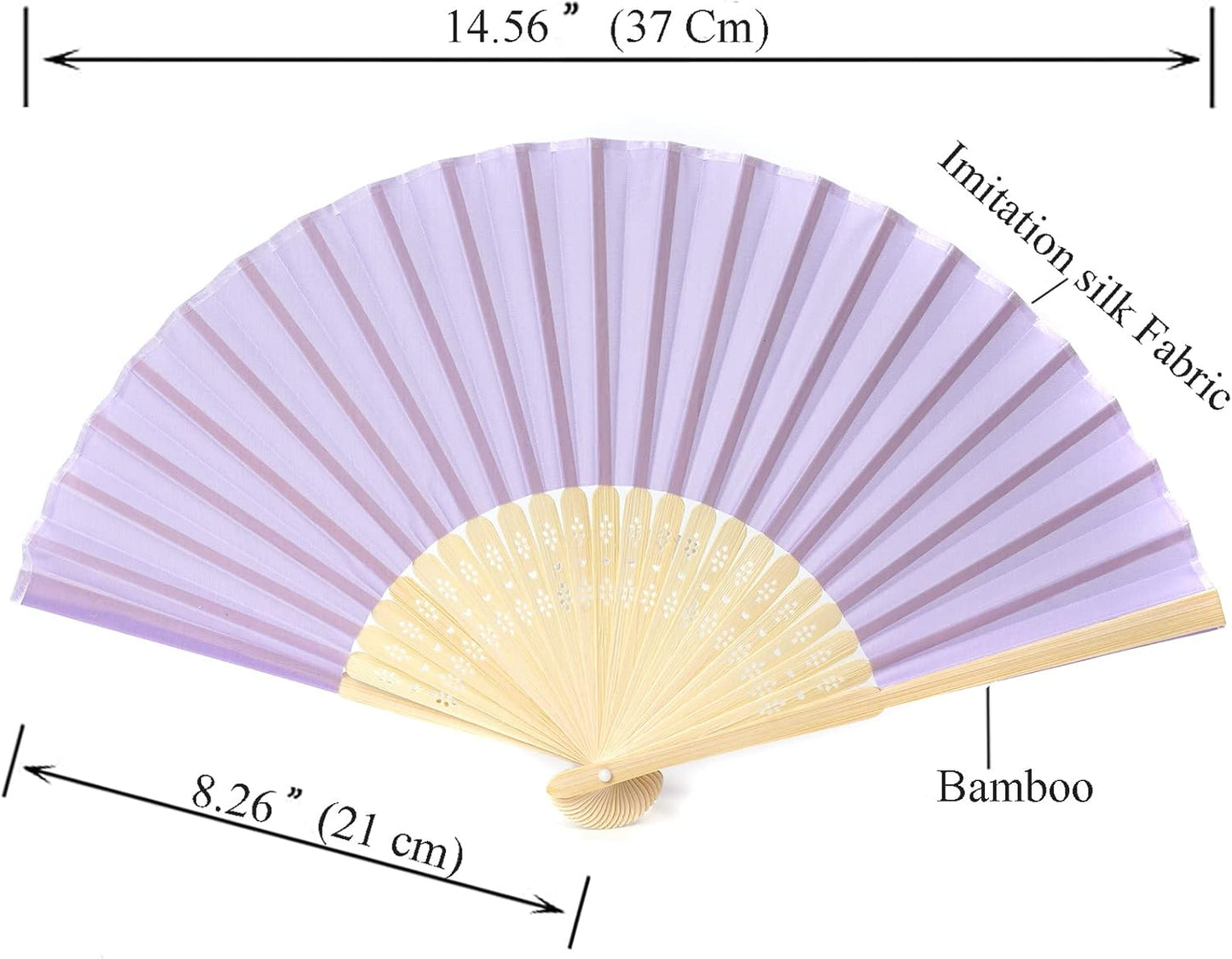 24pcs Imitated Silk Hand Fan Imitated Silk Fabric Bamboo Handheld Folded Fan Bridal Dancing Props Church Wedding Party Favors with Organza Bags (Light Purple)