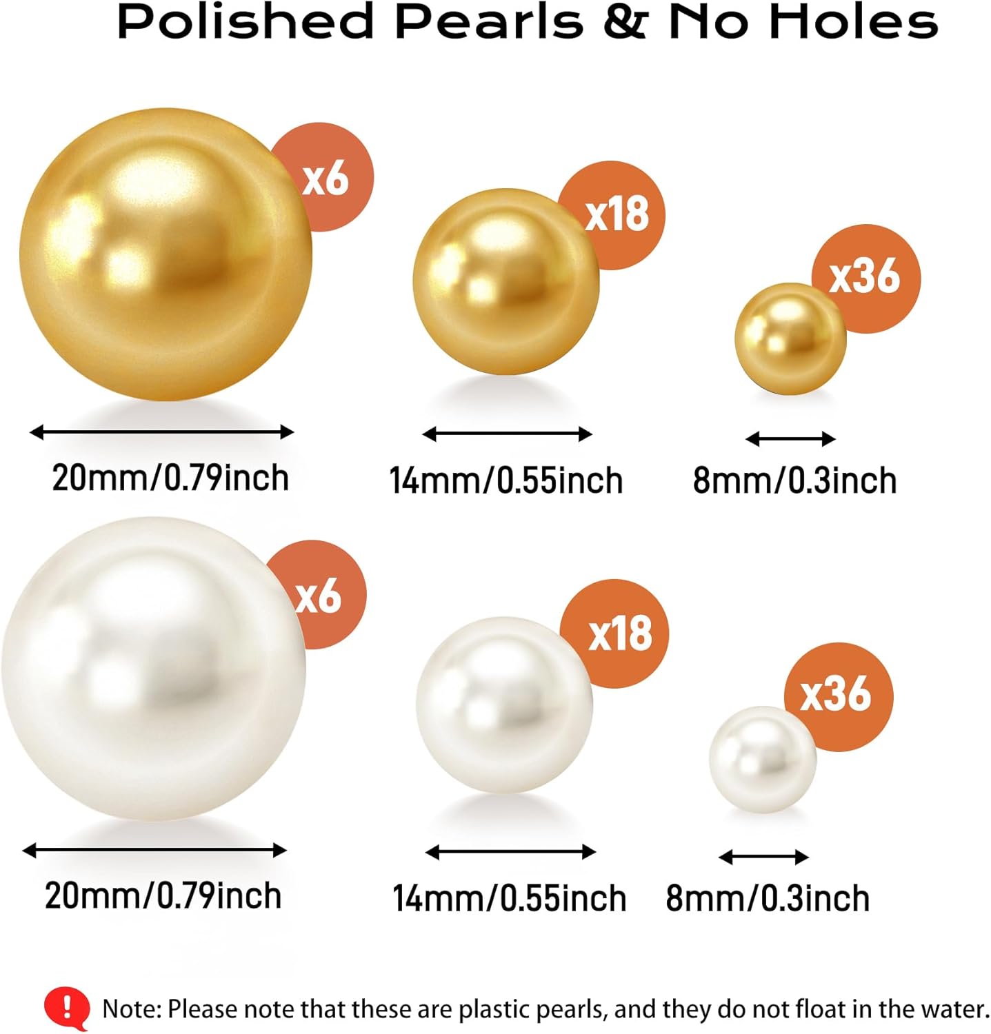 120 PCS 8/14/20mm No Hole Polish Pearl Beads for Centerpiece, Cream Gold Beads Decorative Vase Fillers, Plastics Pearls for Vases, Table Scatters, Wedding Party Decor