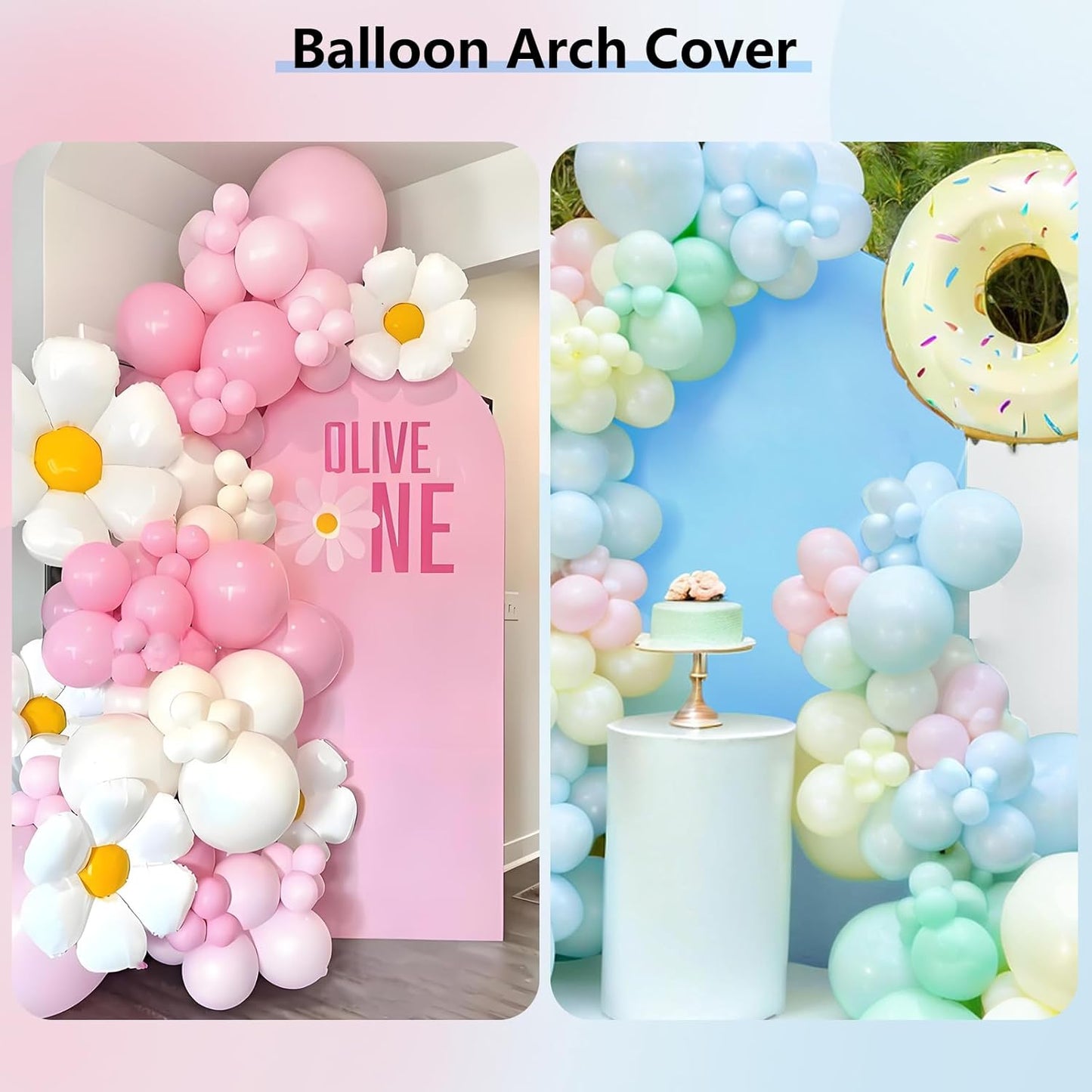 HEMMOTOP 7.2 ft Arch Backdrop Cover (One Piece Double Color), Pink and Blue Spandex Arch Stand Covers, Fabric Stretchy Background for Balloon Arches, Wedding, Birthday Party, Baby Shower