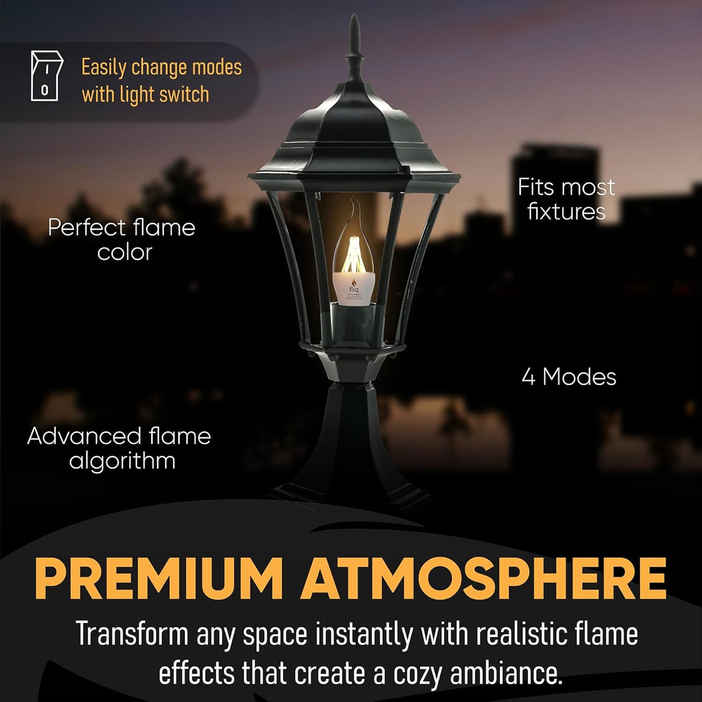 Fliq | LED Flame Light Bulb | 2 Pack | 2W | 4 Modes | Flickering Flame Bulb | 2023 Release | (Mini Clear E12)