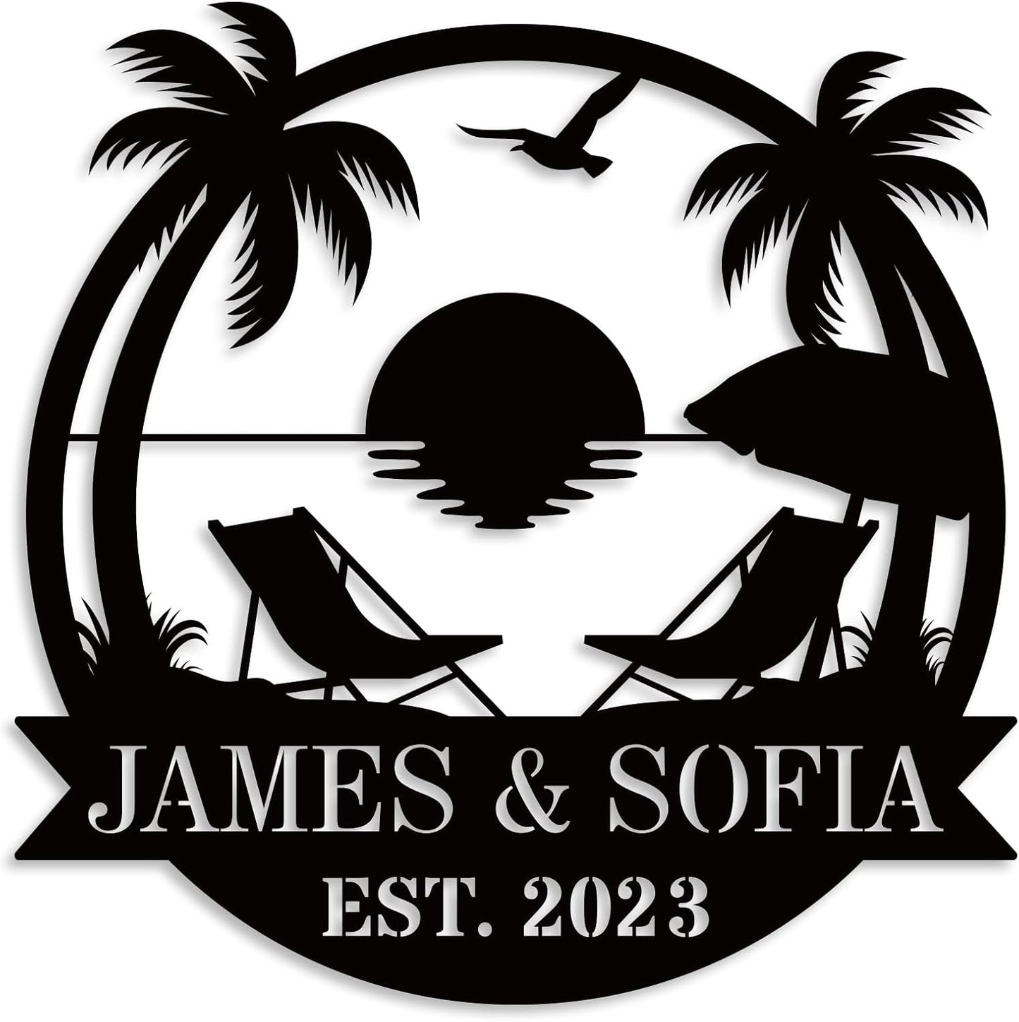 Personalized Beach Metal Monogram Sign, Custom Palm Trees Sign, Outdoor Metal Family Name Sign, Custom Last Name Sign, Beach Coastal House Decor