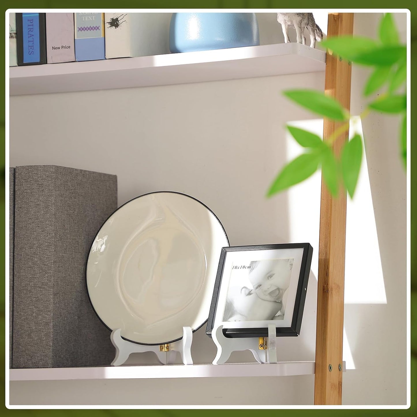 Tatuo 4 Packs Wooden Display Stand Decorative Plate Stands for Display Picture Frame Holder Easels(White,5 Inch)