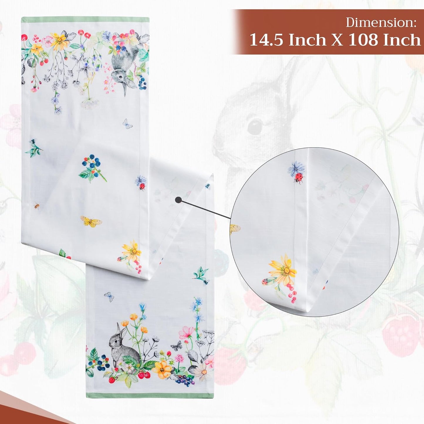 Maison d' Hermine Table Runner 100% Cotton Single Layer Table Runners 108 inches Long Decorative for Kitchen Dining Party Baby Shower Wedding Bridal Shower Spring Summer (Printemps, 14.50" x 108")